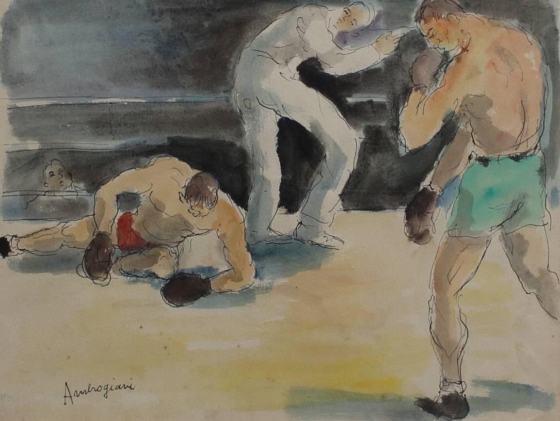 Les Boxeurs II - Combat de Boxe - Art by Pierre Ambrogiani