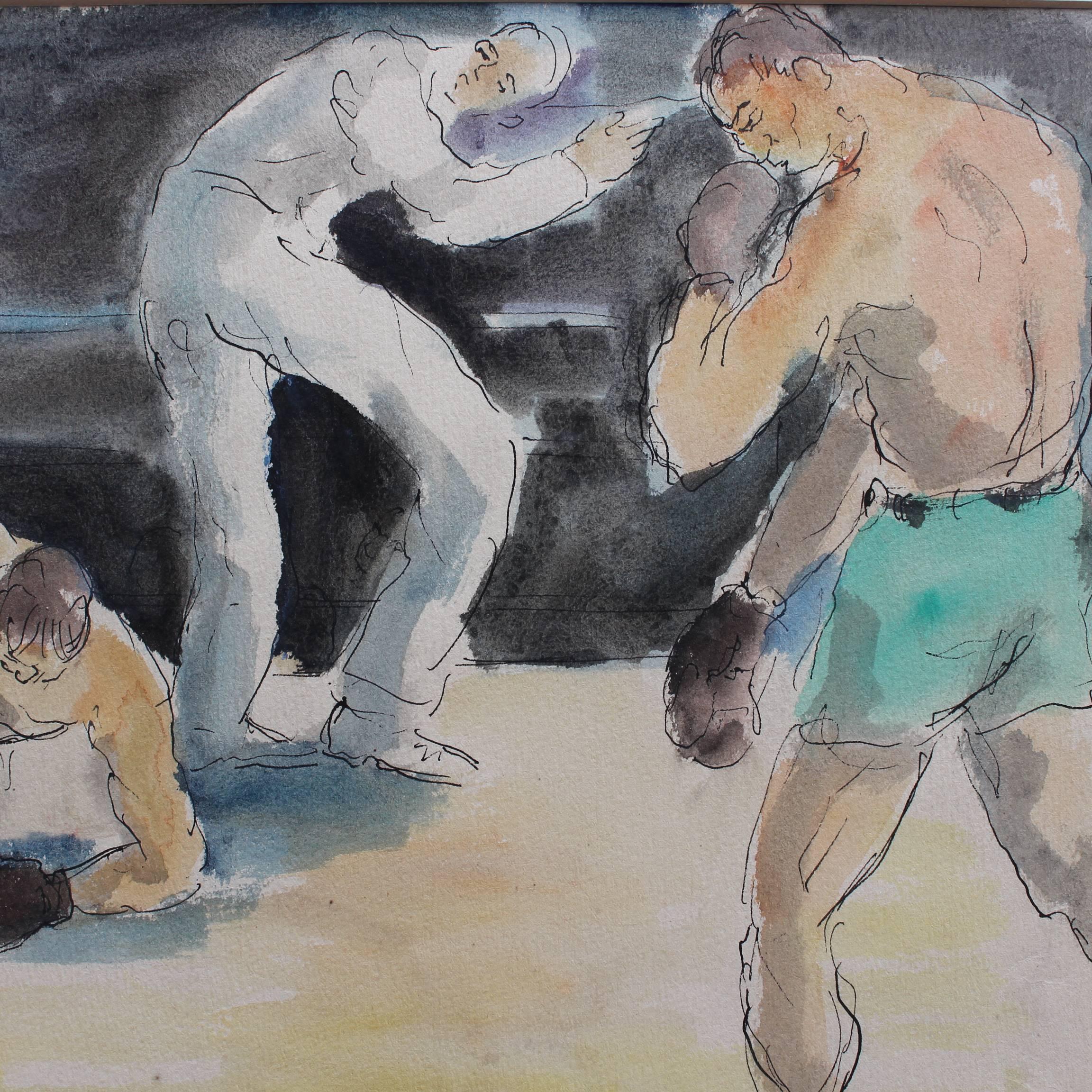 Les Boxeurs II - Combat de Boxe - Expressionist Art by Pierre Ambrogiani