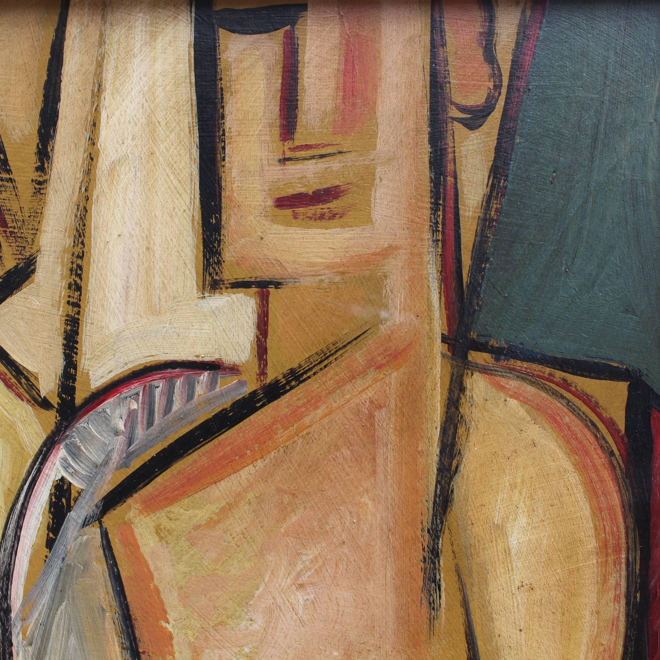 'Portrait of Man and Woman', oil on board, by artist with the initials STM, (c. 1950s). A splendid cubist delight, this portrait depicts an attractive young couple in angled torso and face. Painted with alluring flesh tones, several shades of beige