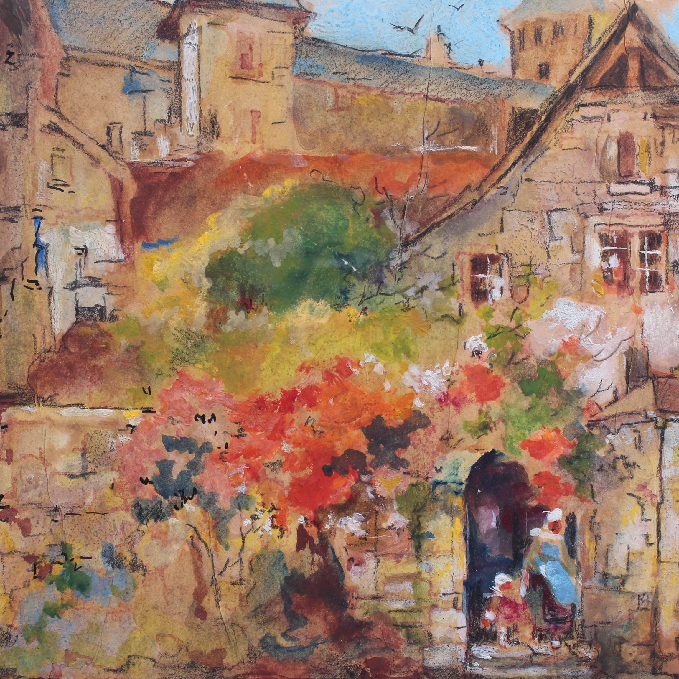 'Riverview of Dinan' by Robert Kervalo, Landscape Watercolour Painting c. 1950s 7