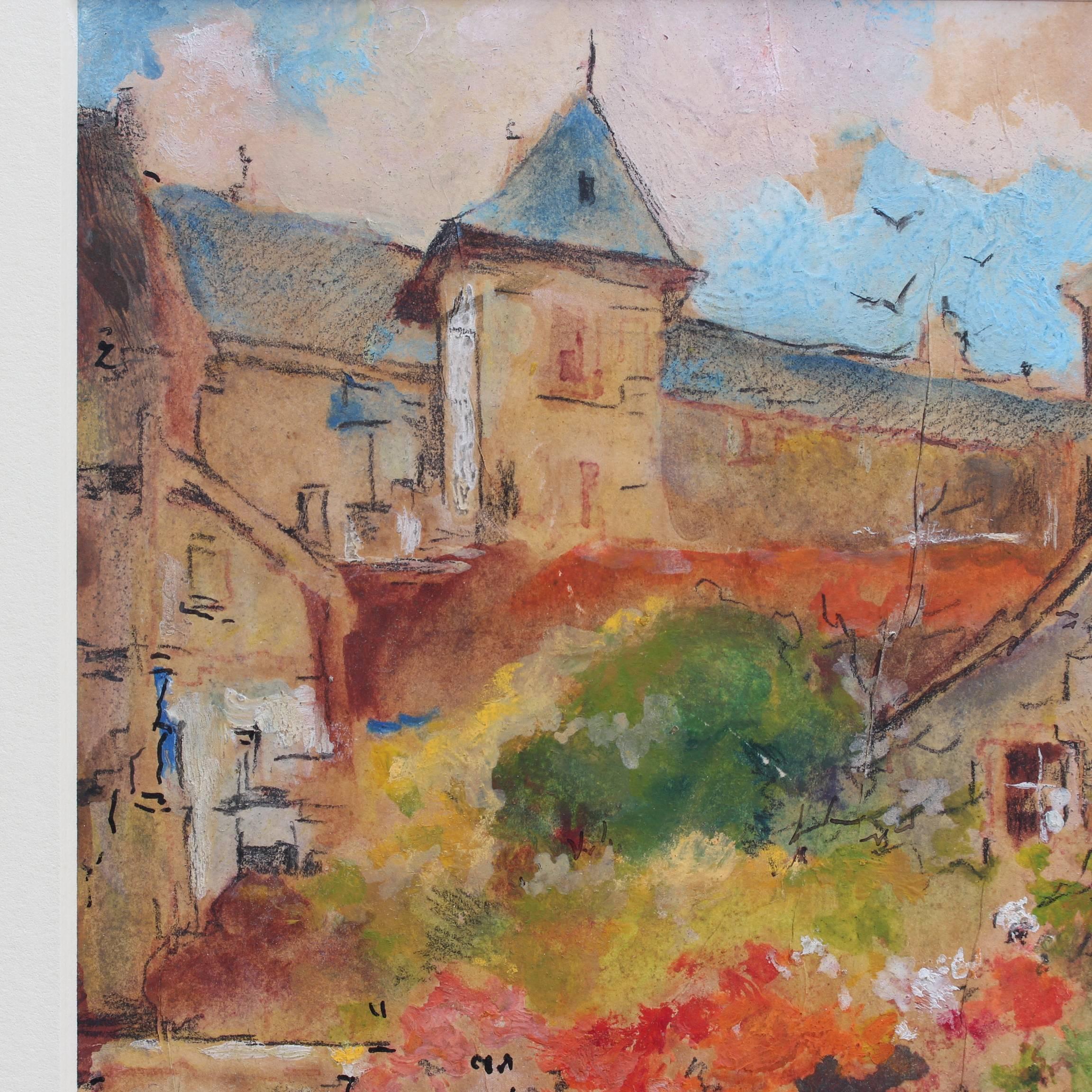 'Riverview of Dinan' by Robert Kervalo, Landscape Watercolour Painting c. 1950s 8