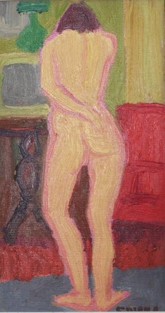 Vintage 'Standing Nude' by François Diana, Mid-Century Modern Nude Oil Painting, France
