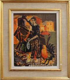 Young Fisherman With Dog and Rooster