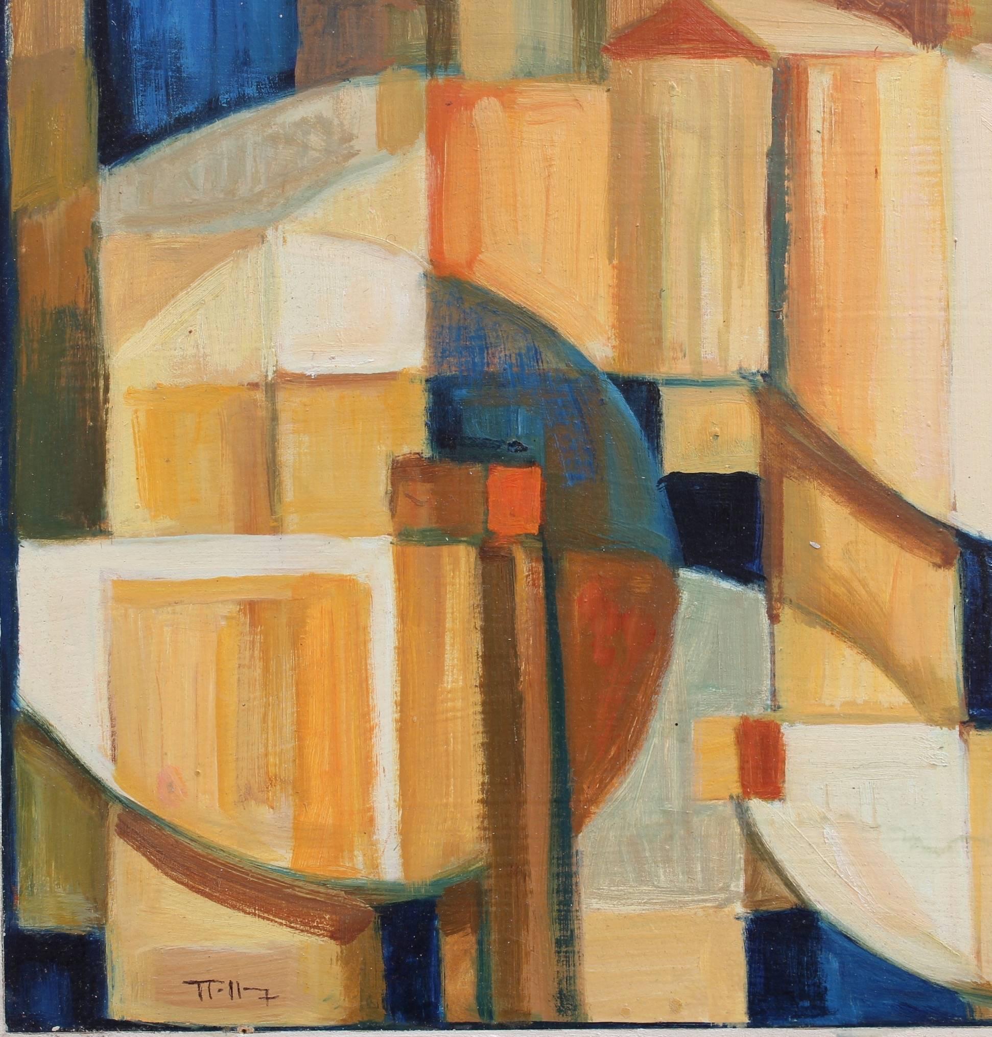 Village Lines in Colour - Brown Abstract Painting by Jean Jaffeux