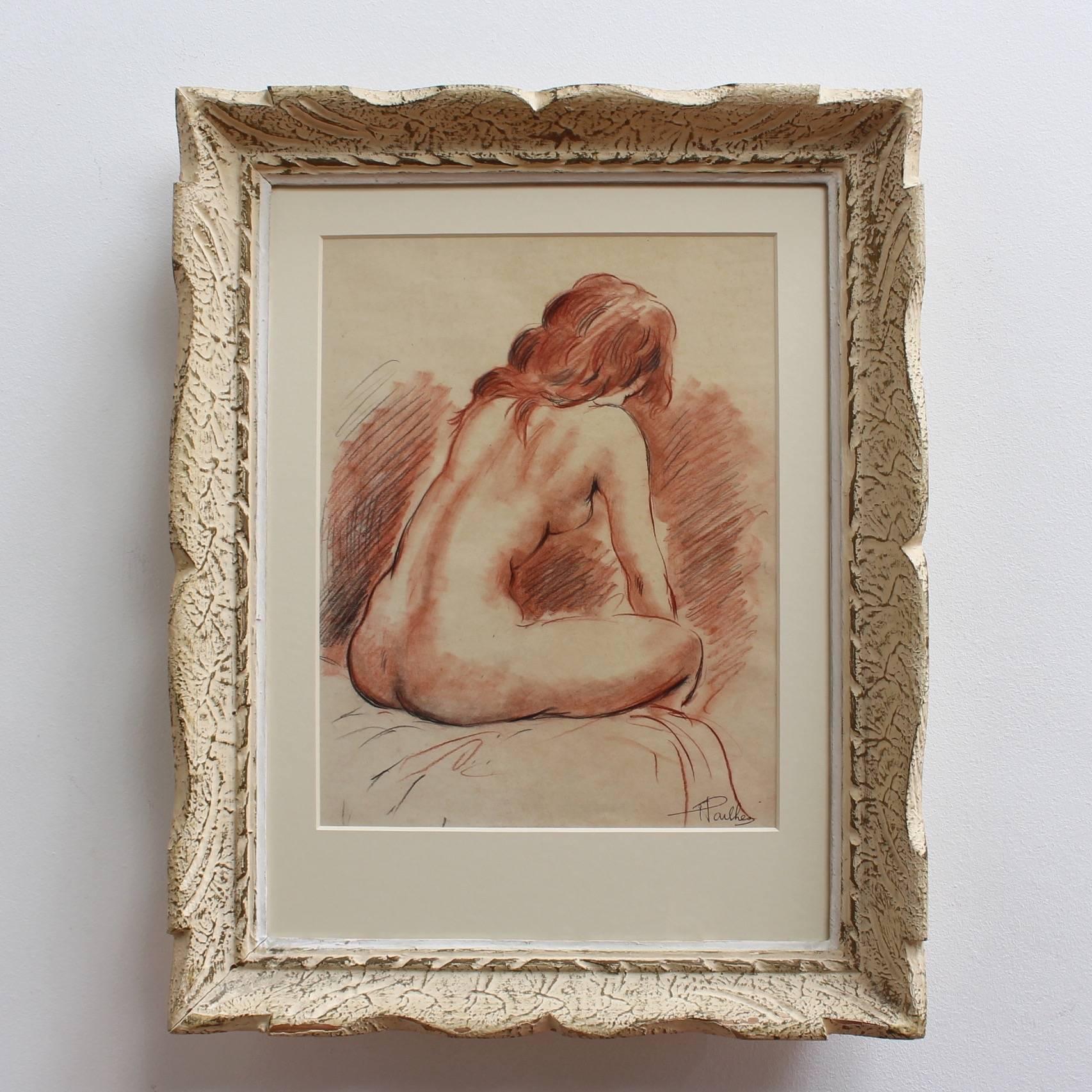Fred Pailhès, 'Reclining Nude Young Woman', Pencil and Crayon Nude Drawing 1