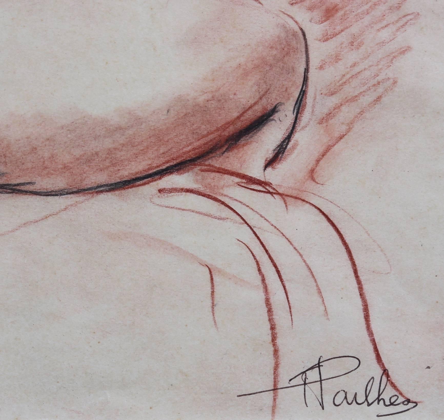 Fred Pailhès, 'Reclining Nude Young Woman', Pencil and Crayon Nude Drawing 5
