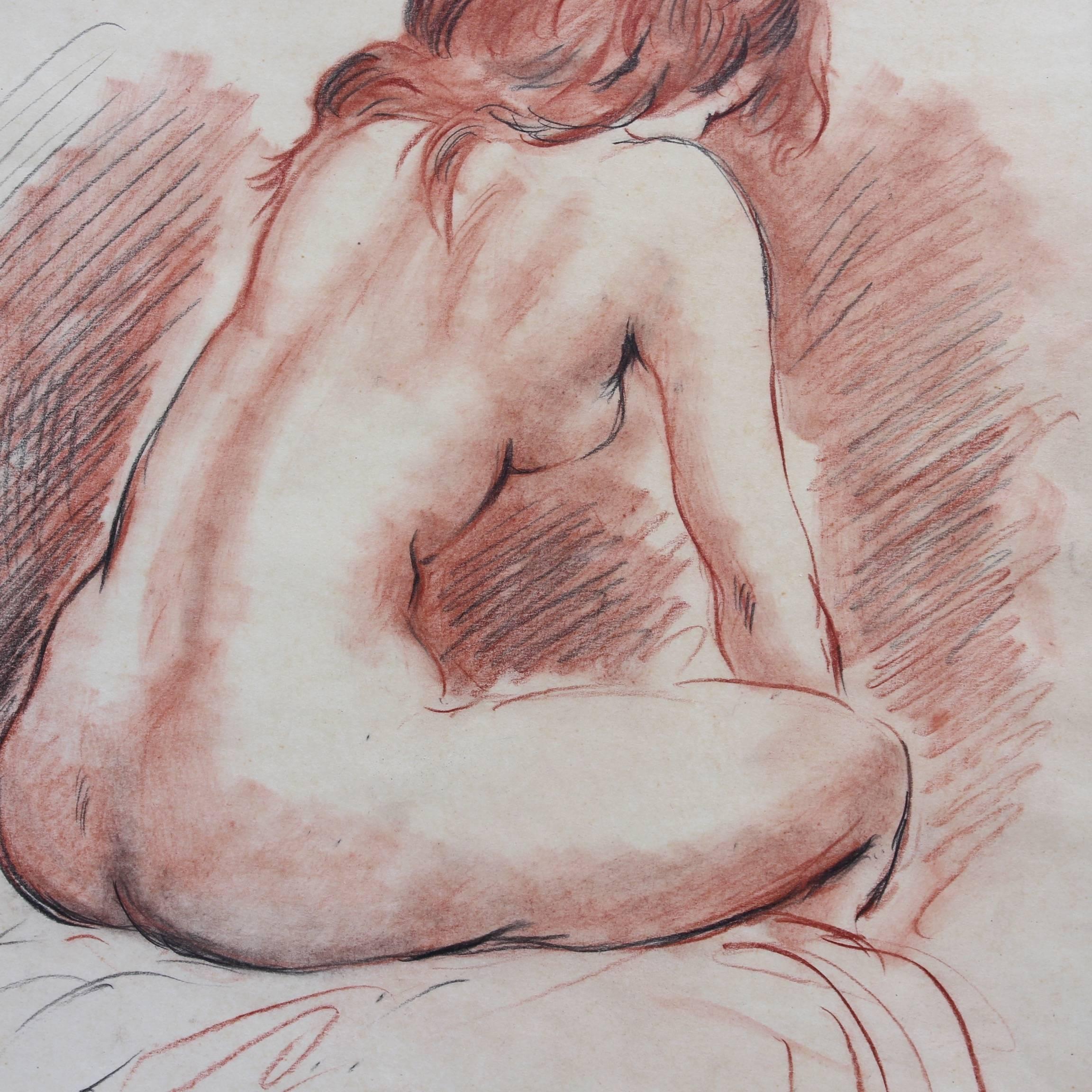 Fred Pailhès, 'Reclining Nude Young Woman', Pencil and Crayon Nude Drawing 3