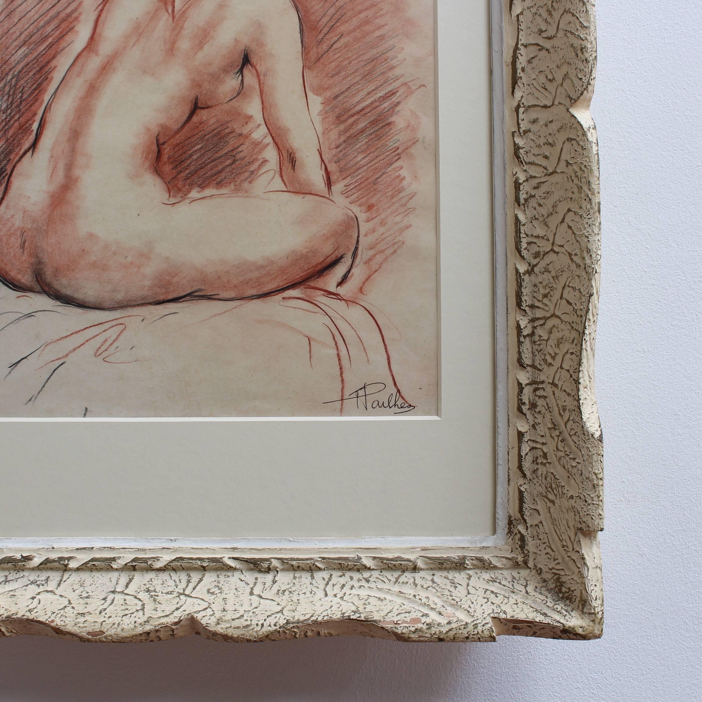 Fred Pailhès, 'Reclining Nude Young Woman', Pencil and Crayon Nude Drawing 6