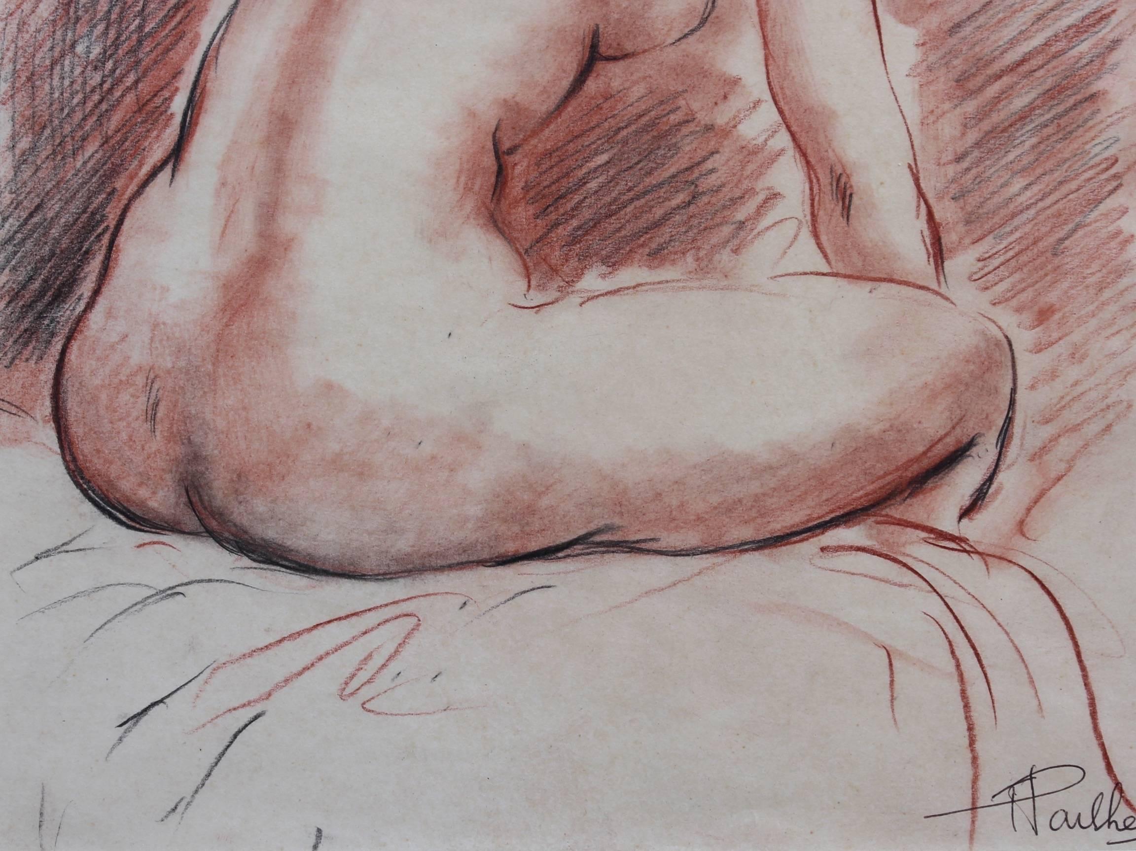 Fred Pailhès, 'Reclining Nude Young Woman', Pencil and Crayon Nude Drawing 4