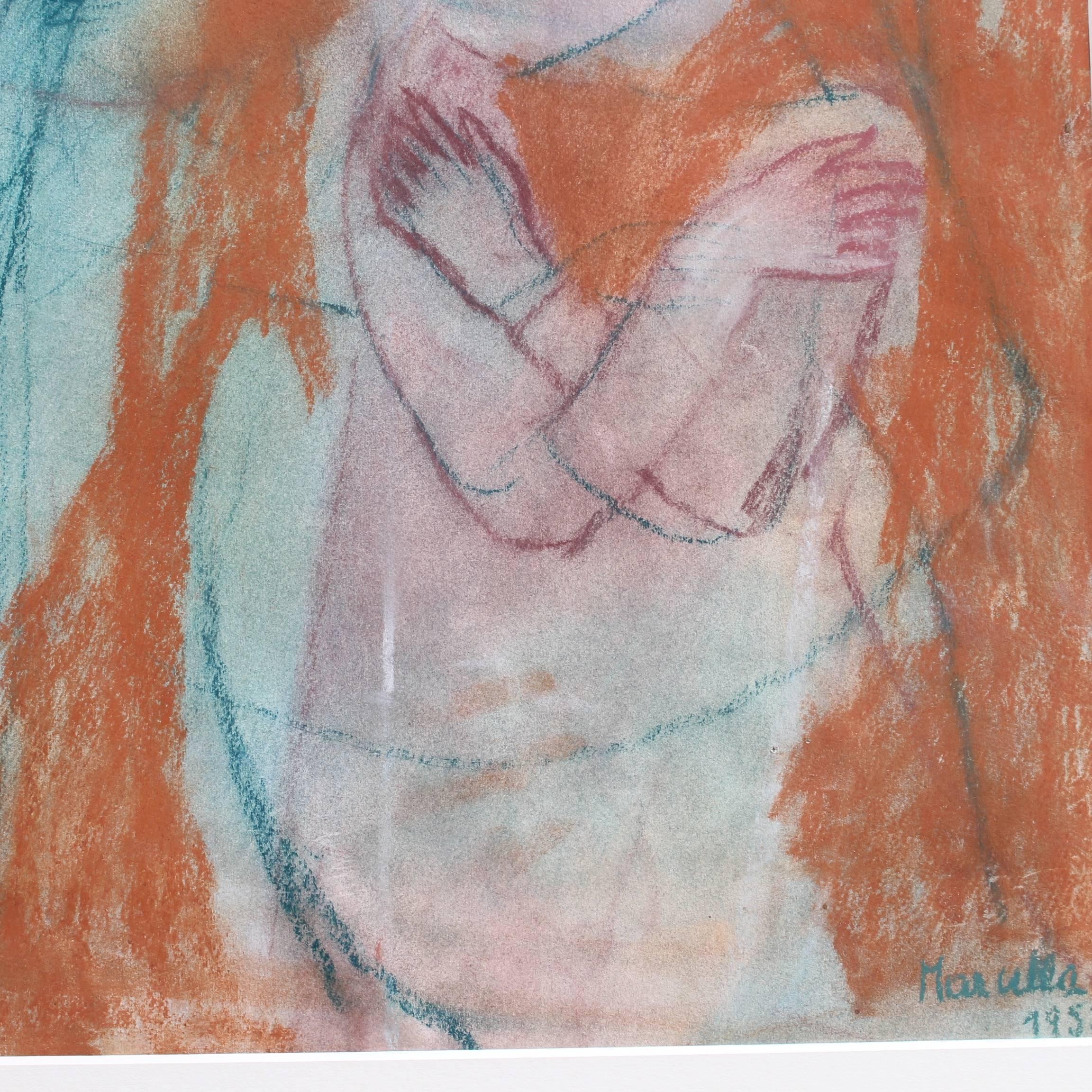'Archangel Michael', pastels on paper, by Marcella (1958). Believers say angels visit all people before they die. Just before the moment of death, the angel visits giving those who haven't yet connected to God, a chance at salvation. The guardian