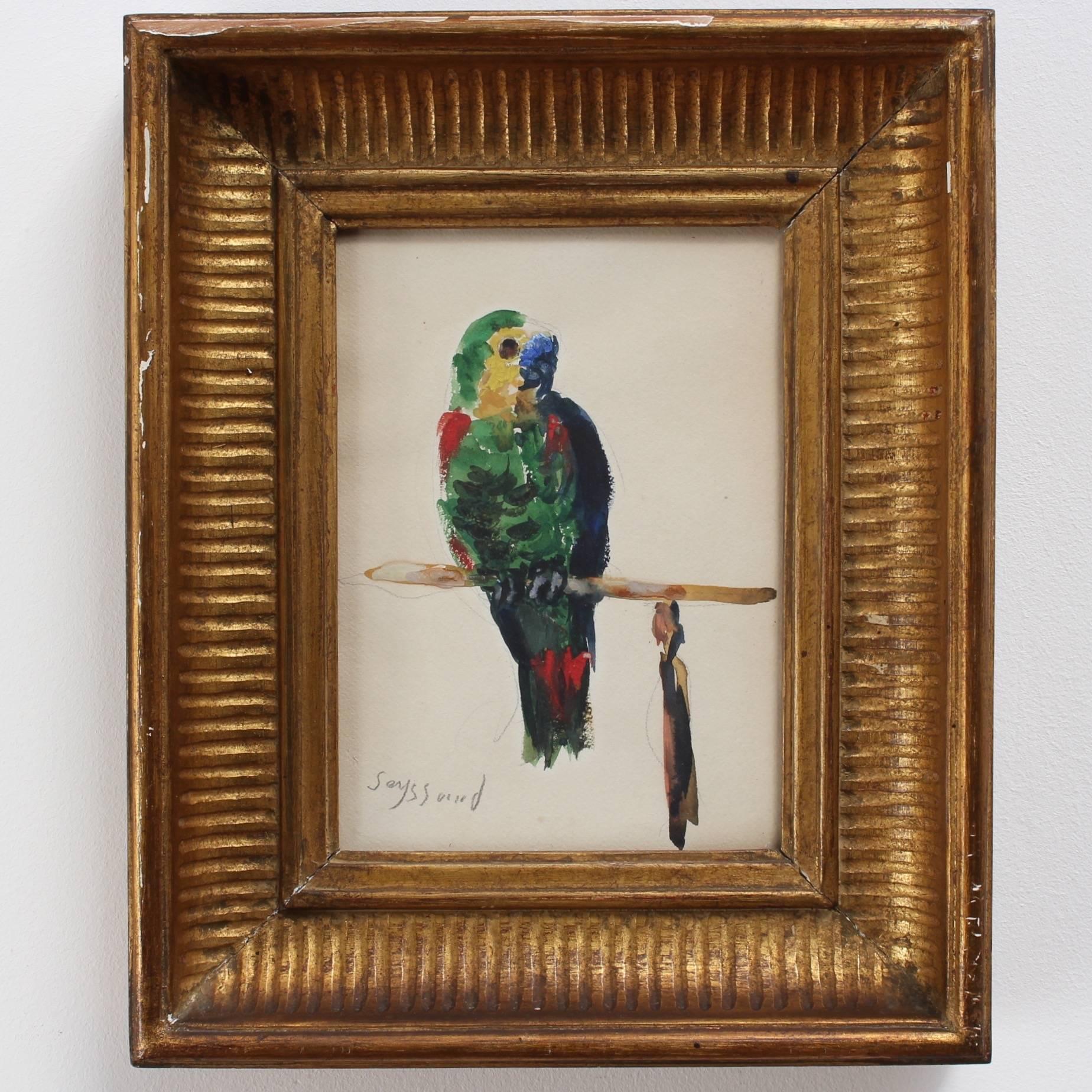 'The Parakeet' (Le Perroquet), watercolour on paper (circa 1930s), by René Seyssaud (1867 -1952). An artwork for bird lovers and experts in ornithology, this beautiful depiction of a parakeet is by this renown French painter. The vivid greens,