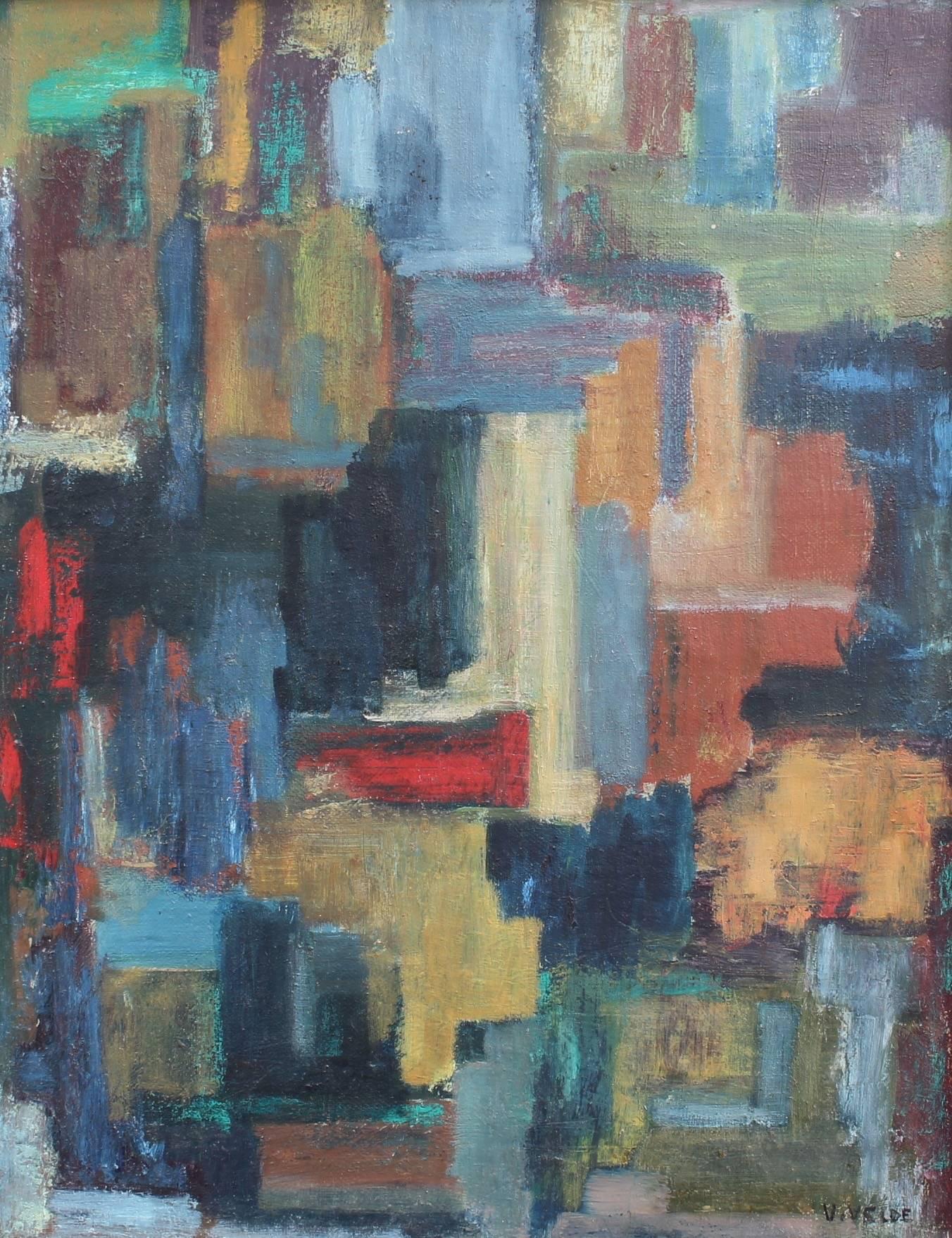 'Composition Classique', oil on canvas (1962), by V. Velde. Discovered in the south of France, this is an inspiring abstract artwork which makes an immediate impact on the viewer. The shapes appear as sculptures on the canvas. The colours evoke