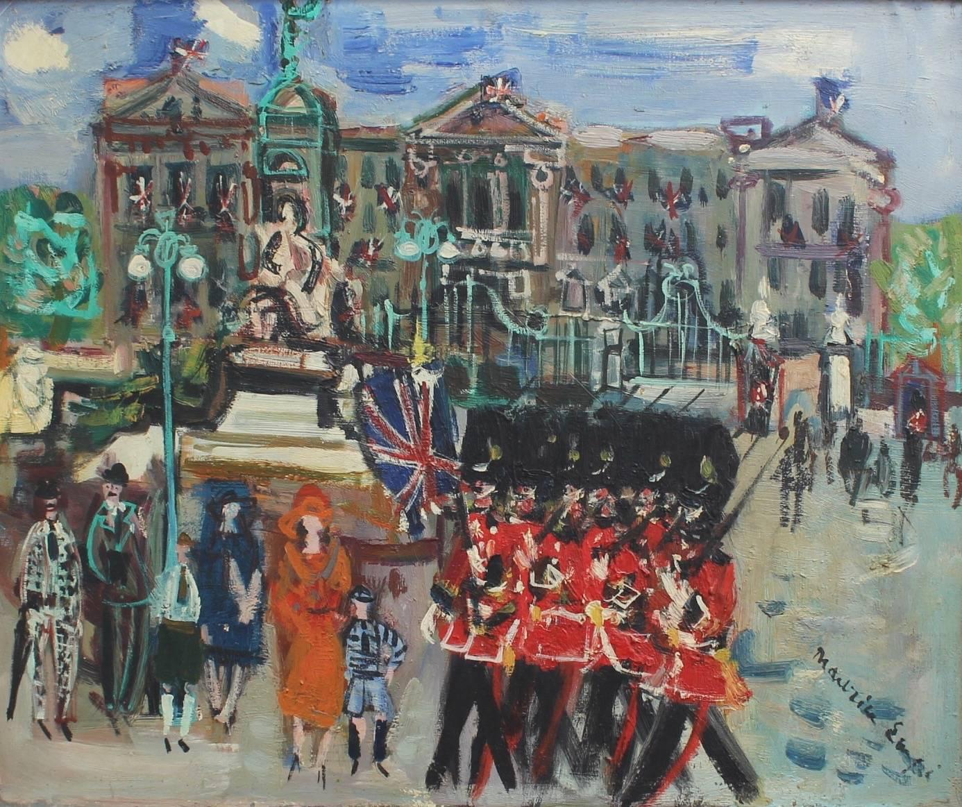 Maurice EMPI Figurative Painting - 'Changing of the Guard at Buckingham Palace' by Maurice Empi, London c. 1960s 