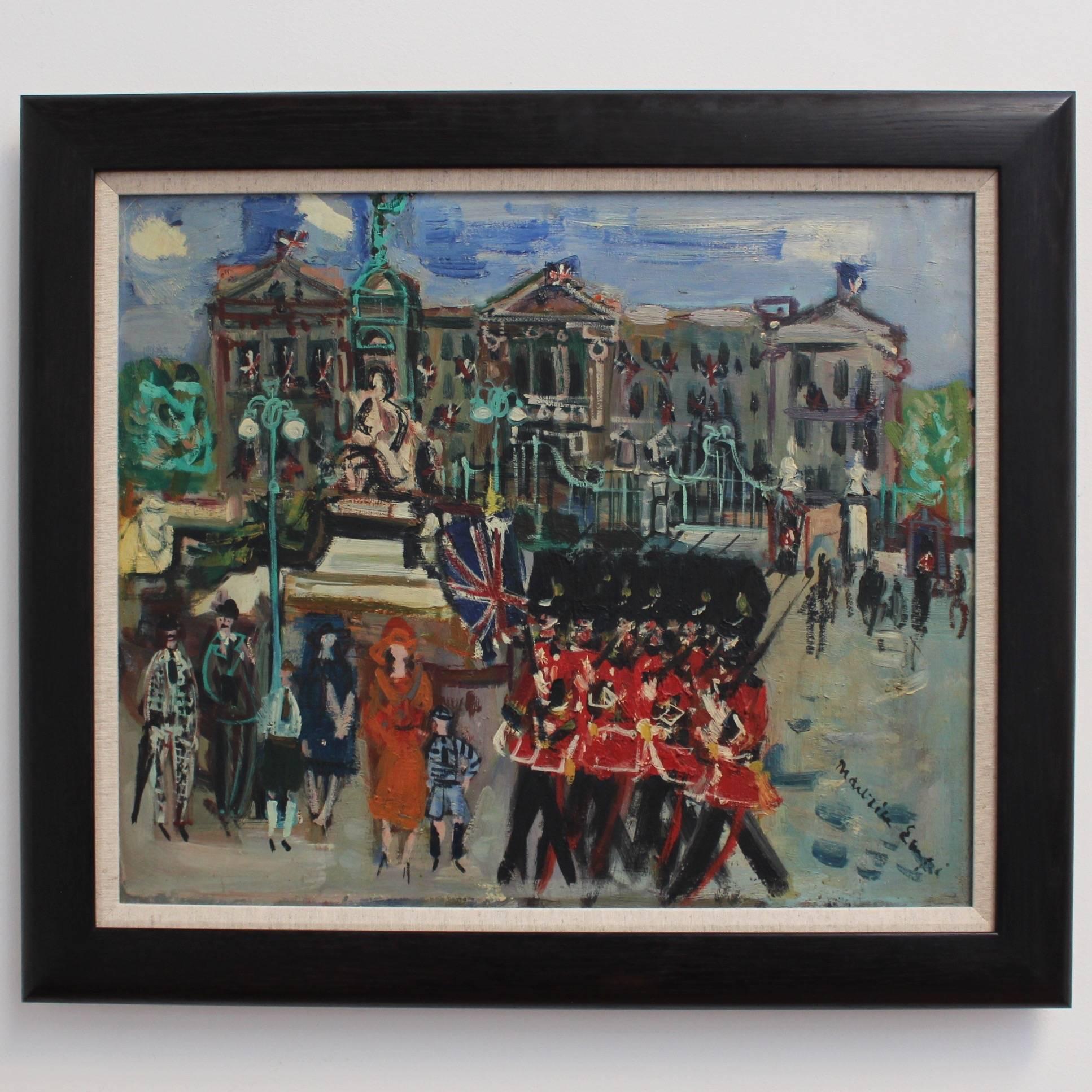 'Changing of the Guard at Buckingham Palace' by Maurice Empi, London c. 1960s  - Painting by Maurice EMPI