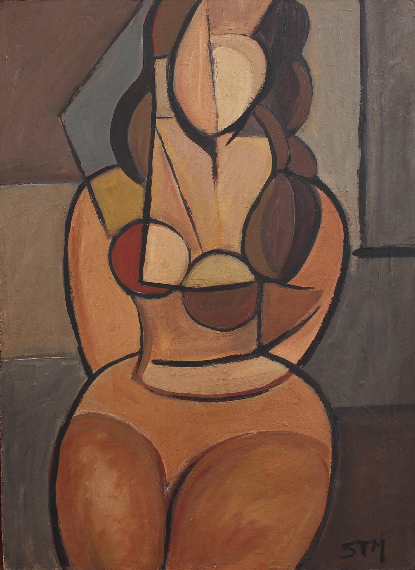 Unknown Portrait Painting - Seated Cubist Nude