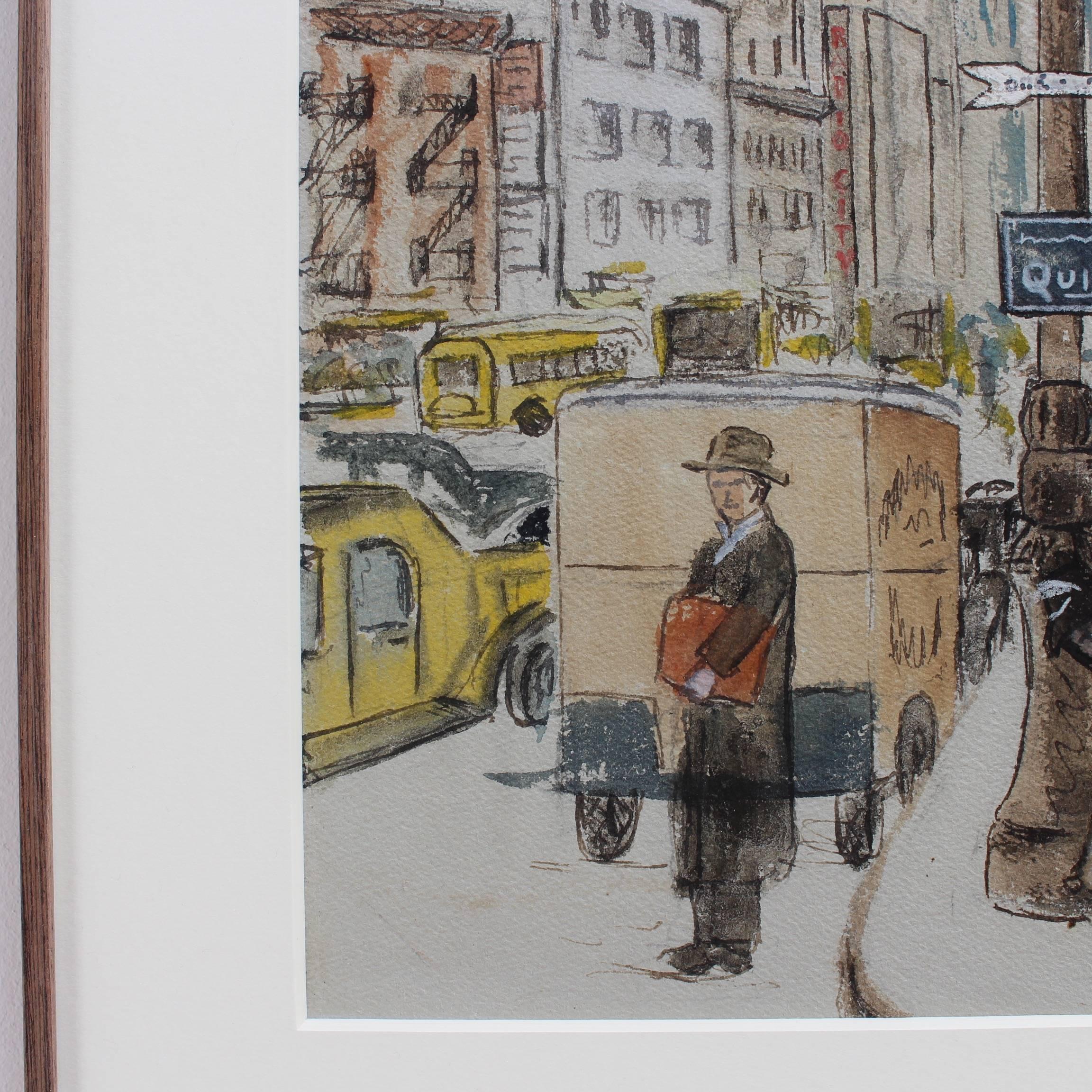 New York West 55th Street - Gray Figurative Art by Albert Jacquez