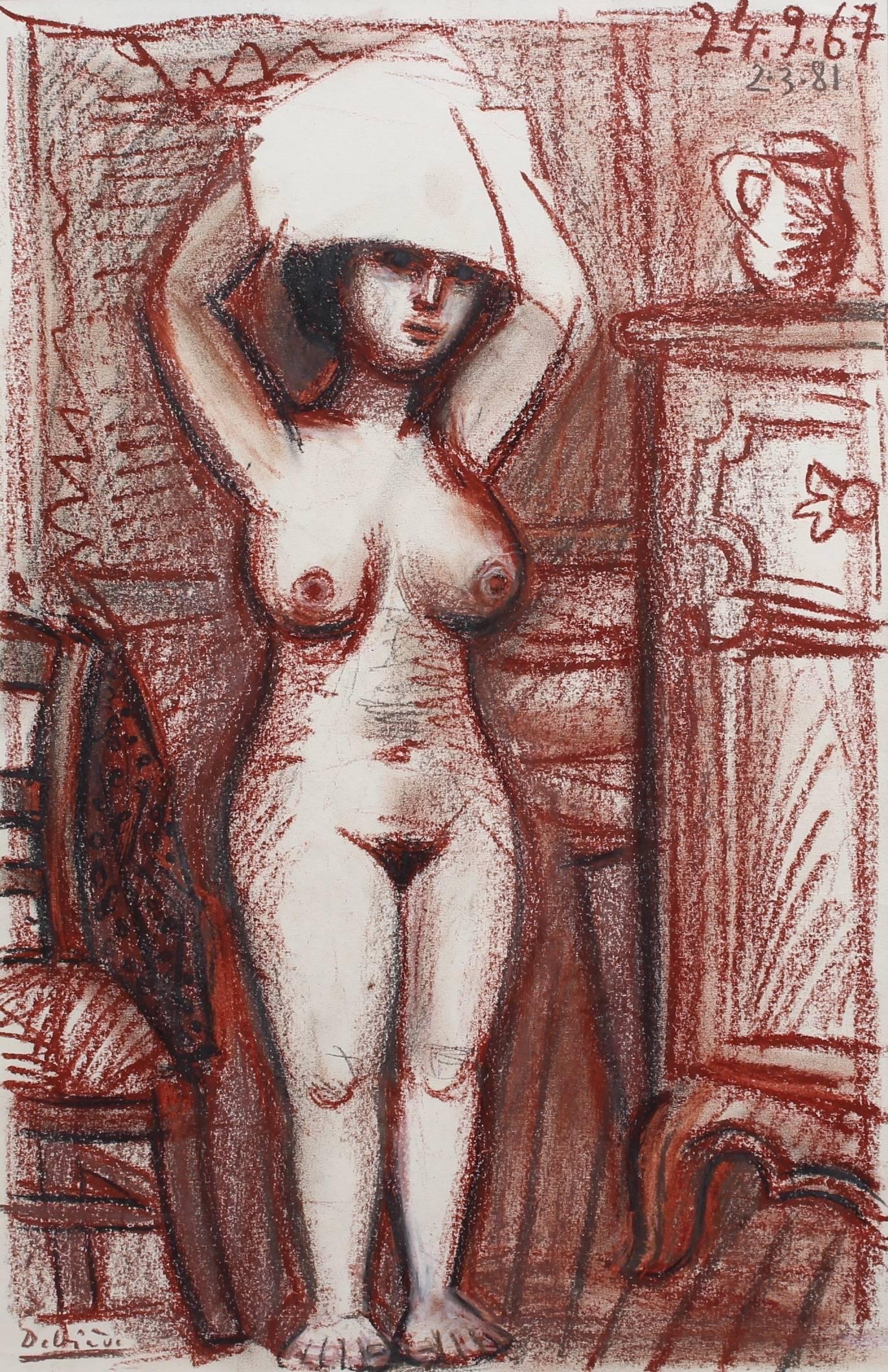 Nude Woman Drying Her Hair