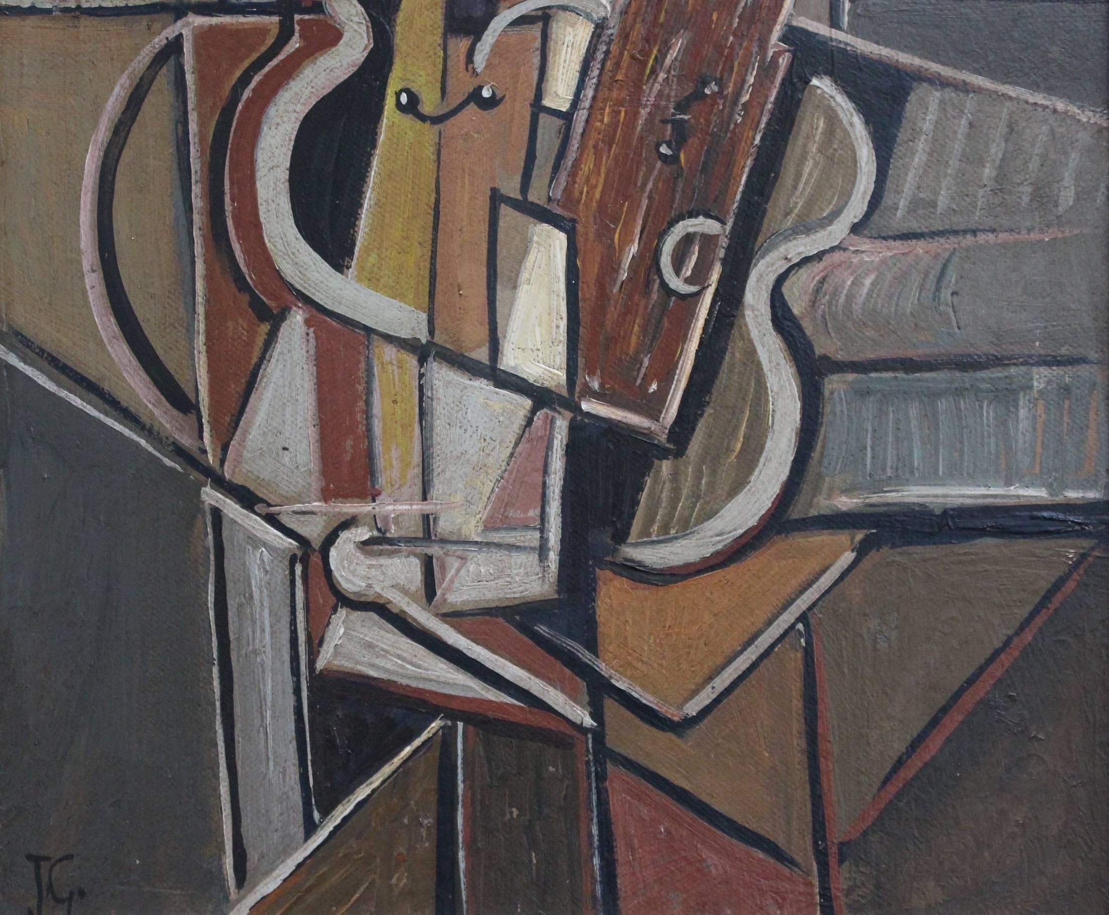 Musical Strings - Gray Abstract Painting by Unknown