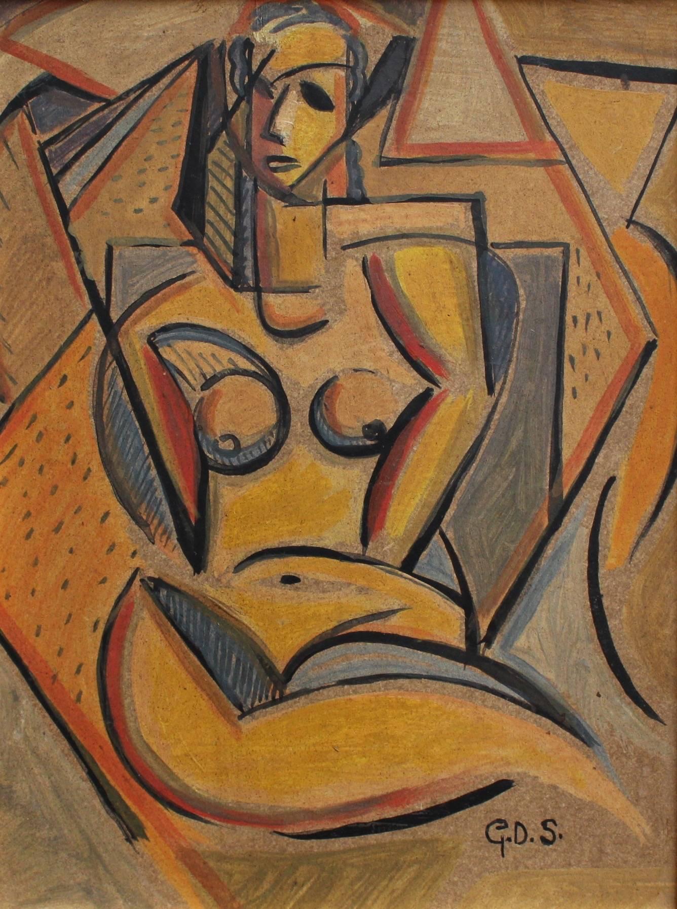 Unknown Abstract Painting - Portrait of a Sunbathing Nude