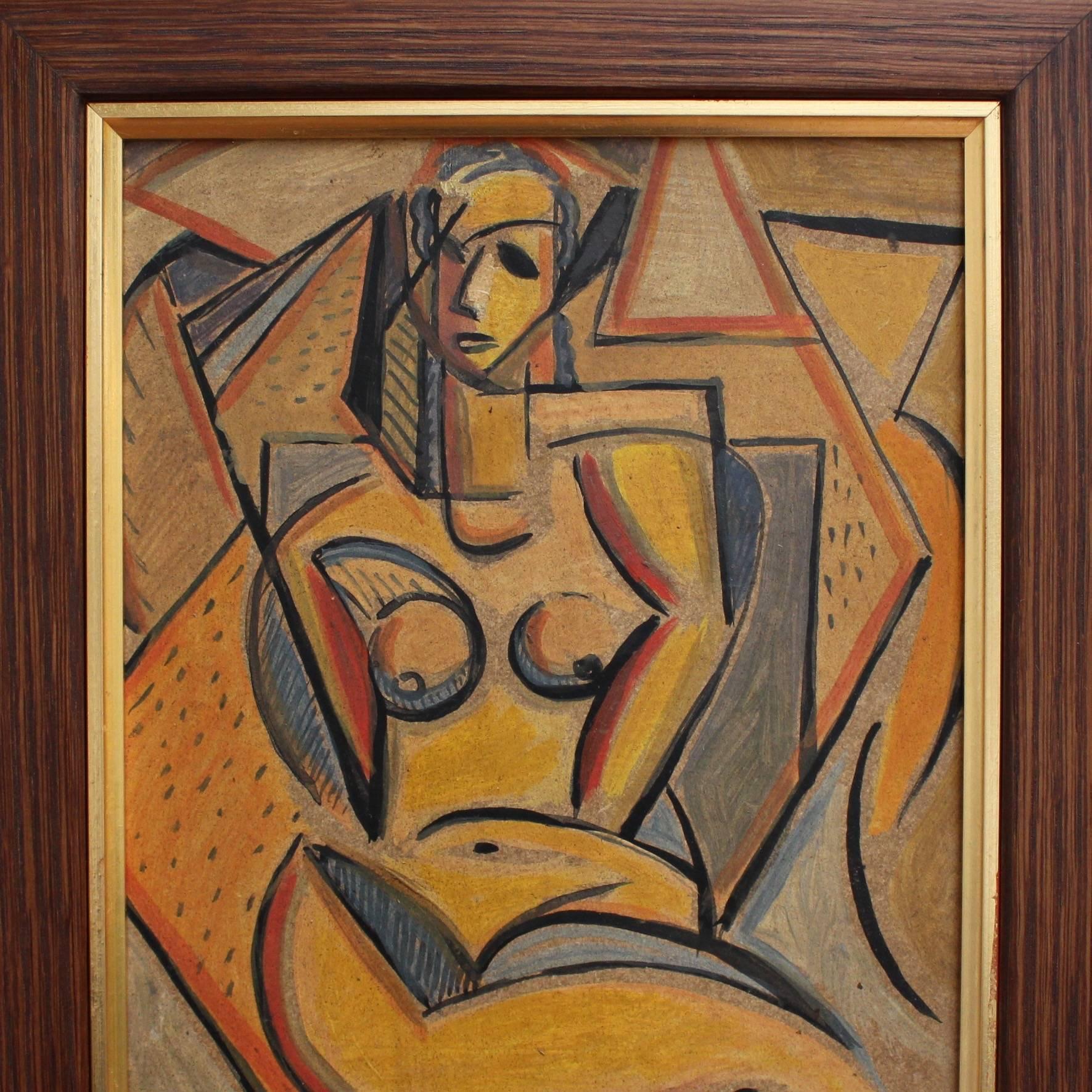 Portrait of a Sunbathing Nude - Cubist Painting by Unknown