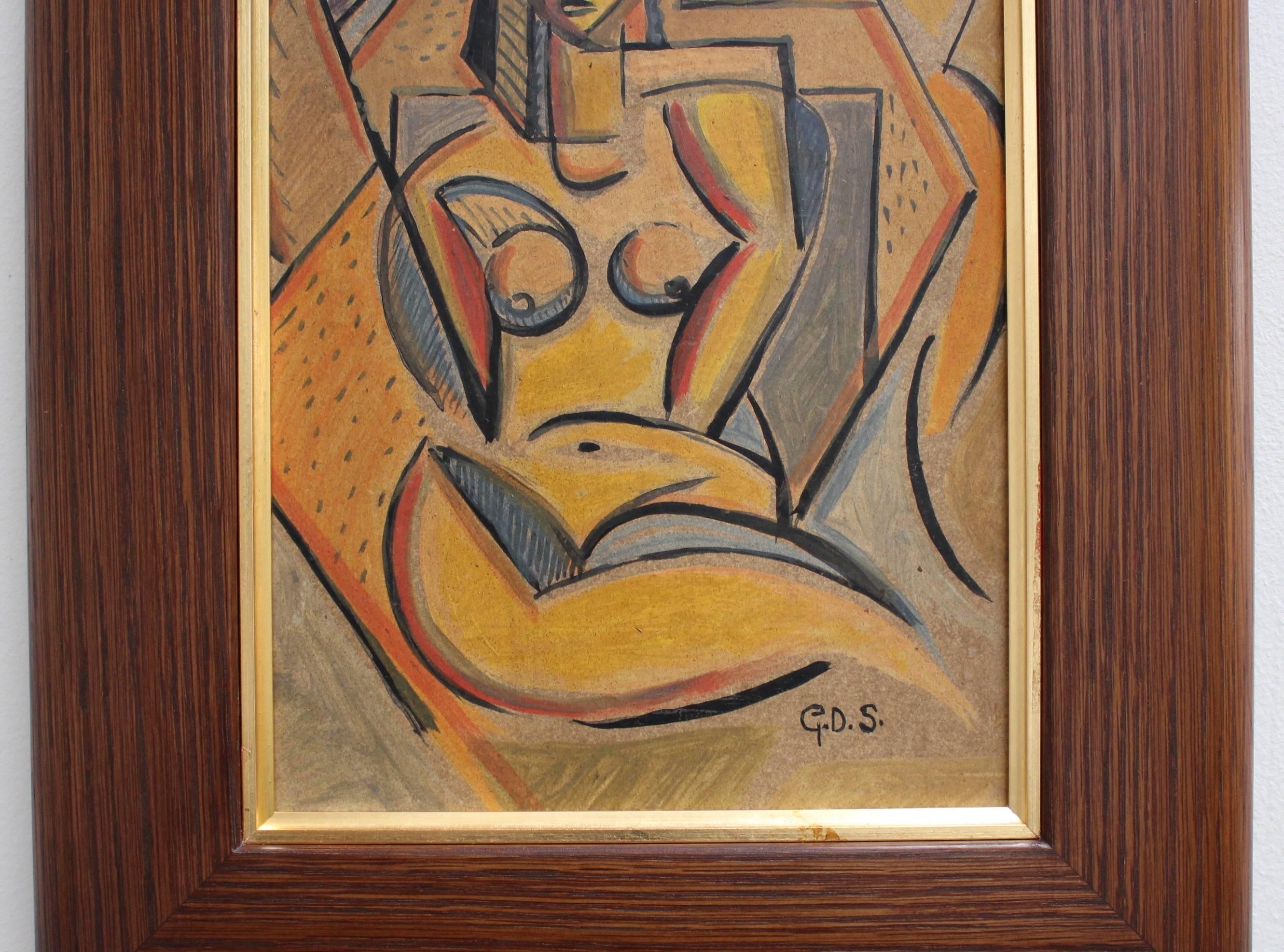 Portrait of a Sunbathing Nude - Brown Abstract Painting by Unknown