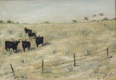 
Grazing Bulls in the Camargue
 by M. Arvanitakis, Mid-Century Oil Landscape
