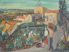 „Le Petit Village“, Weinlese, Öl auf Leinwand von Paul Braig (um die 1950er Jahre)