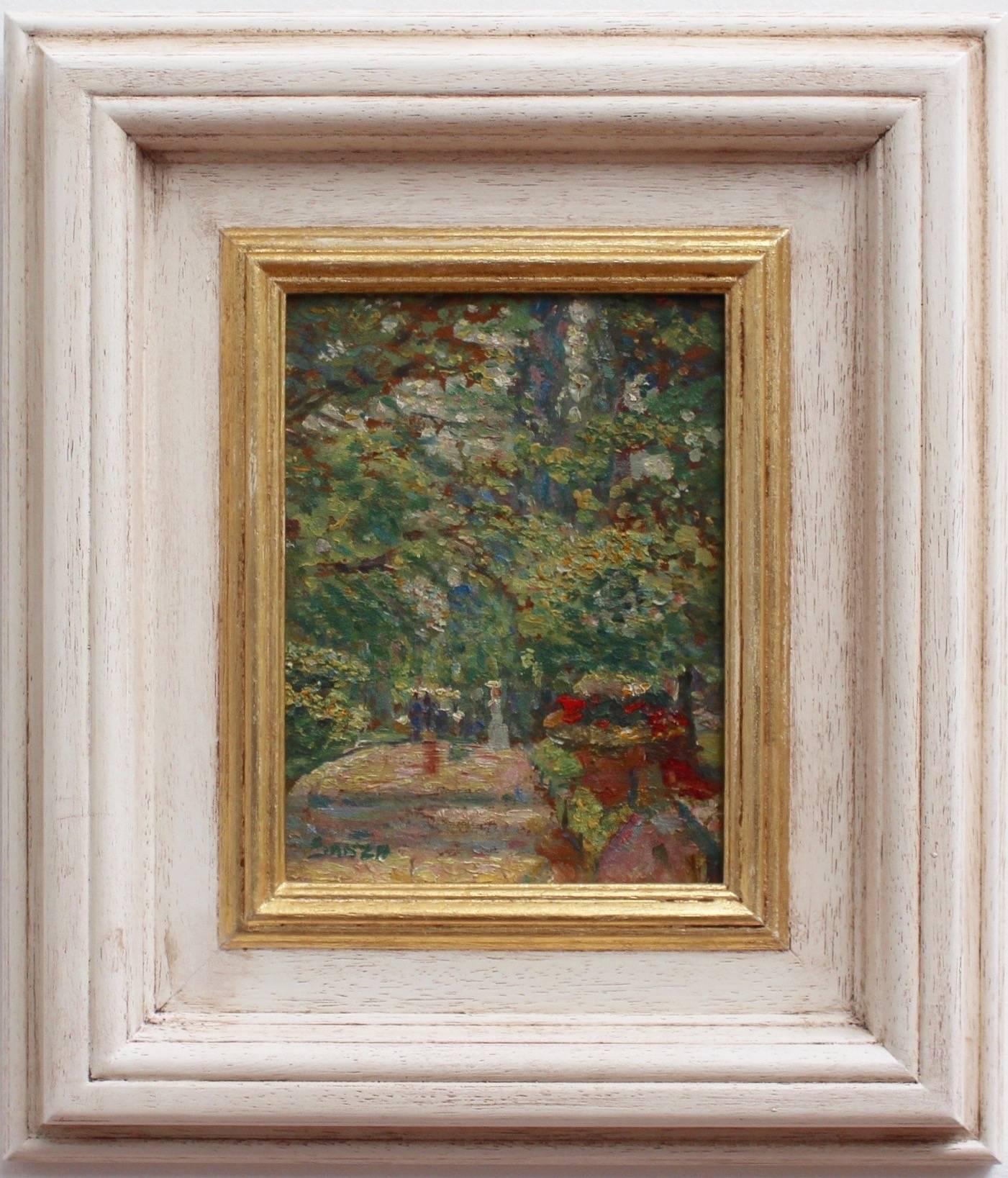 Strollers on Verdant Path - Painting by Unknown