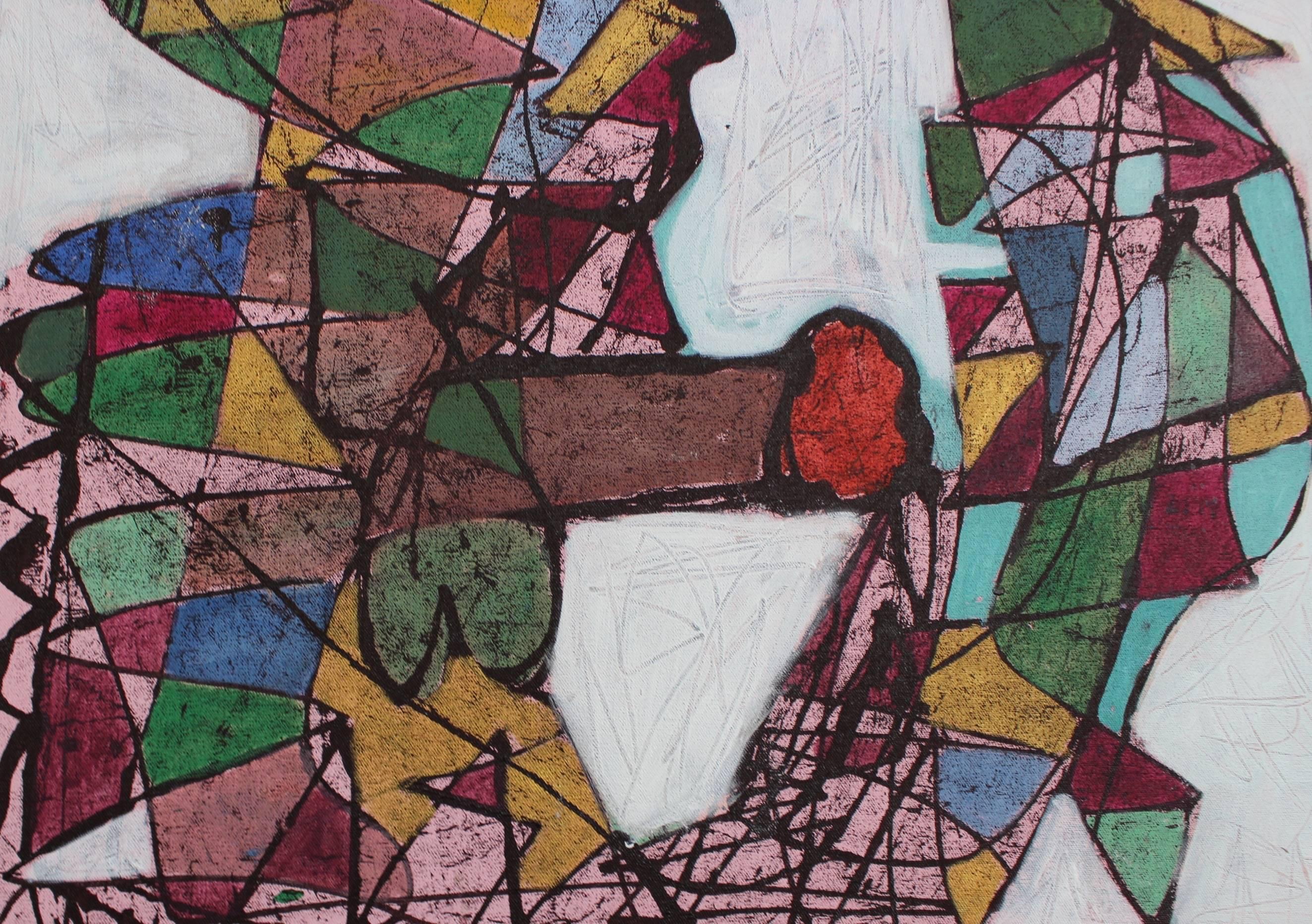 'Abstract Figure 3'- une explosion de couleurs cubistes (2014). Ce travail est rempli d'énergie. Les lignes, les formes géométriques et les couleurs, apparemment placées au hasard, se transforment devant le spectateur en un ensemble harmonieux.