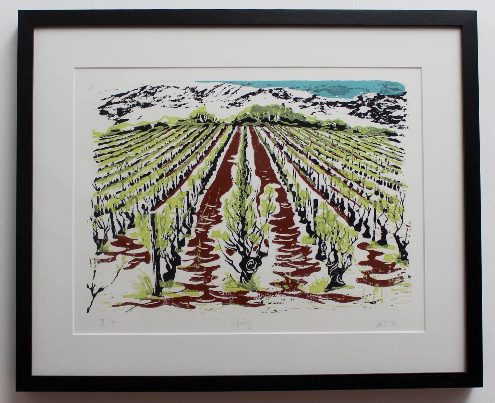 Set of Four Burgundy Vineyard Seasonal Views - Contemporary Print by Jonquil Cook 