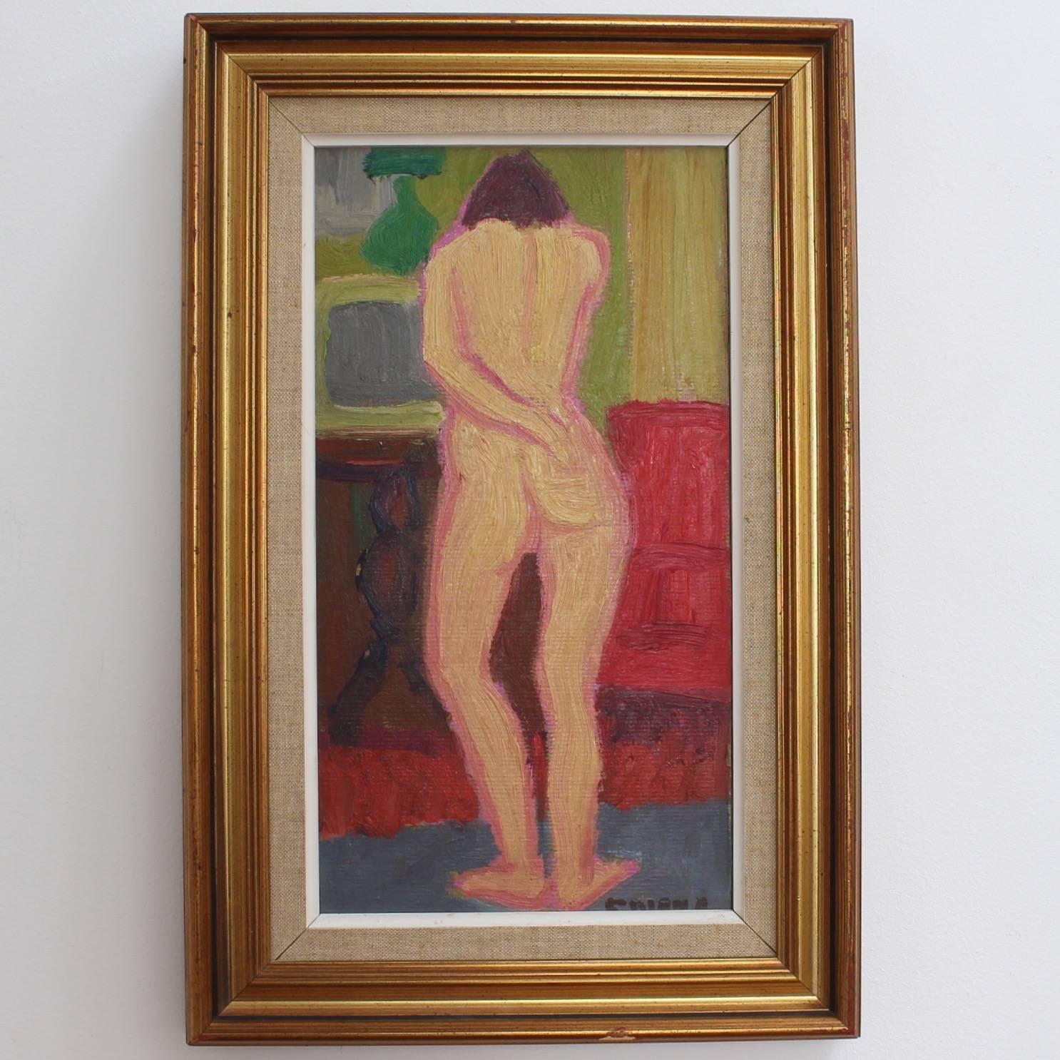 'Standing Nude' by François Diana, Mid-Century Modern Nude Oil Painting, France 1