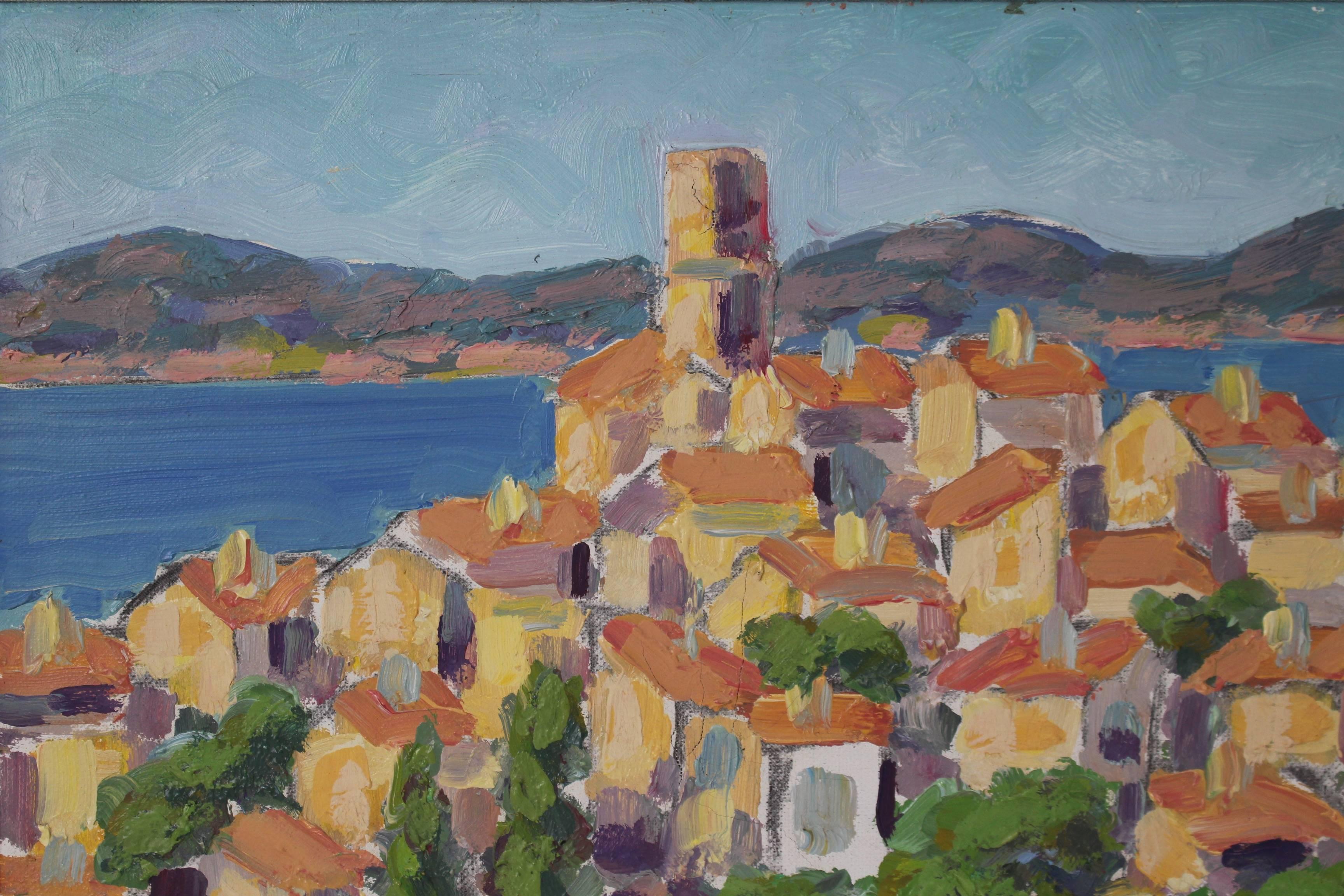 St. Tropez - Brown Figurative Painting by Mario Passarelli