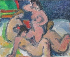 Louis Toncini, 'Posing Nudes', French Oil Portrait Painting, circa 1960s