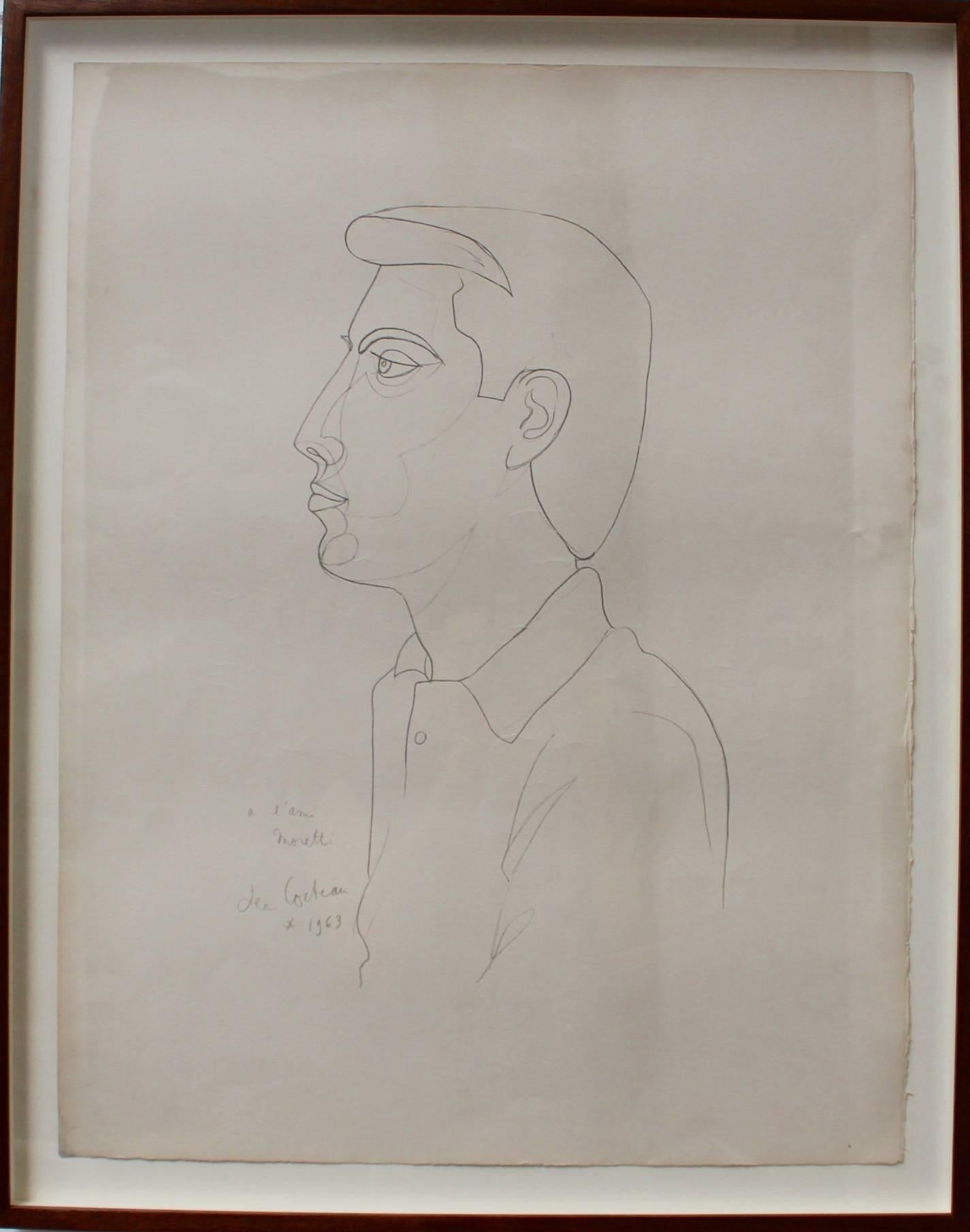 'Portrait of Raymond Moretti' by Jean Cocteau, Vintage Lithograph, 1963 3