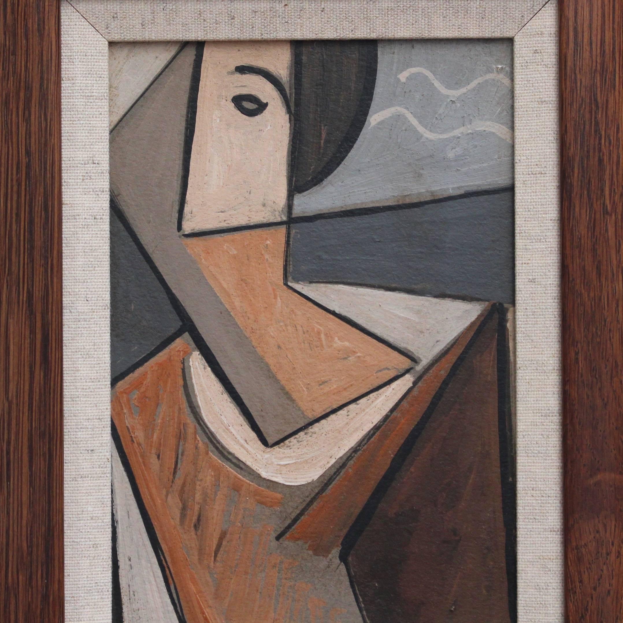 'Portrait of a Young Man' by VR, Mid-Century Modern Cubist Oil Painting, Berlin 2