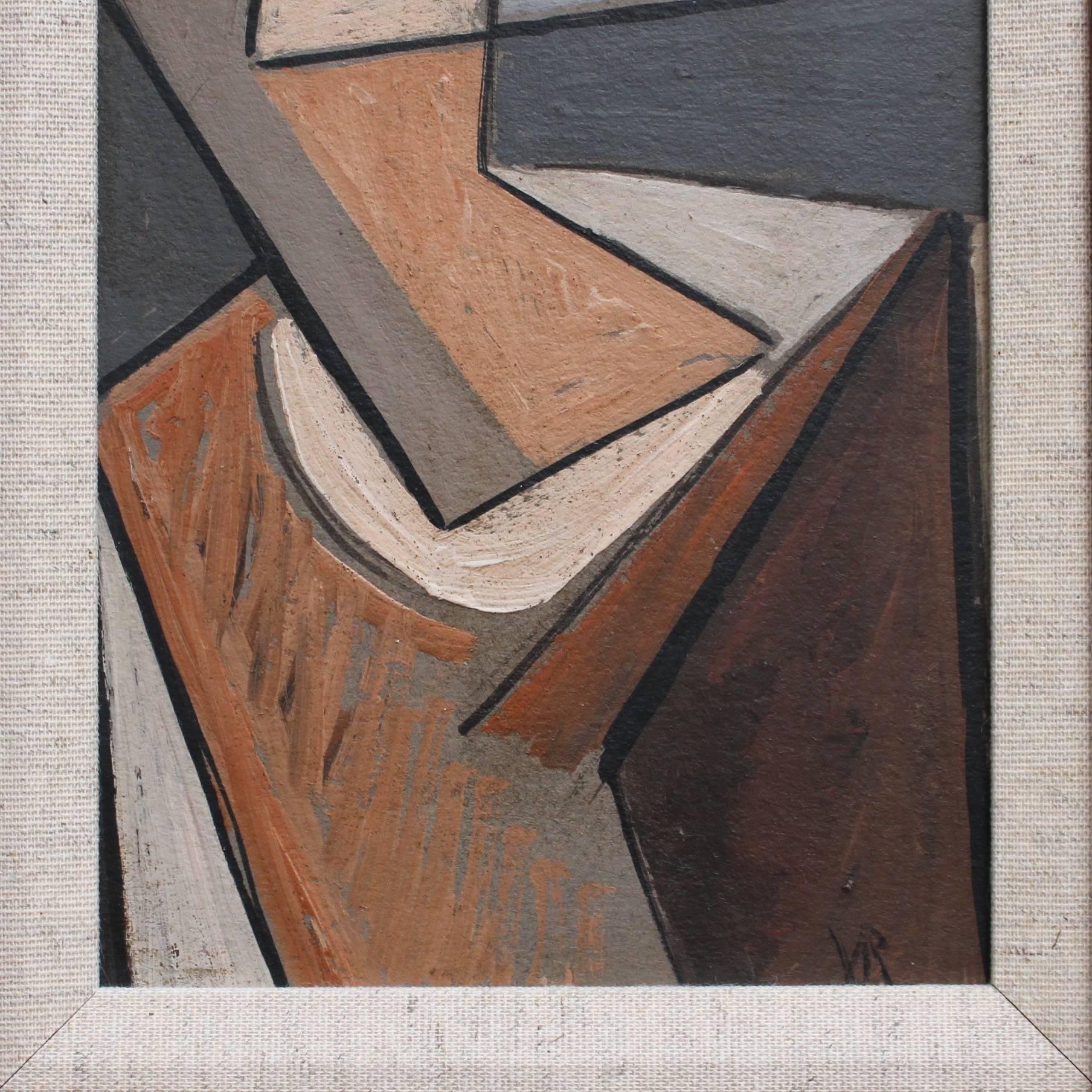 'Portrait of a Young Man' by VR, Mid-Century Modern Cubist Oil Painting, Berlin 3