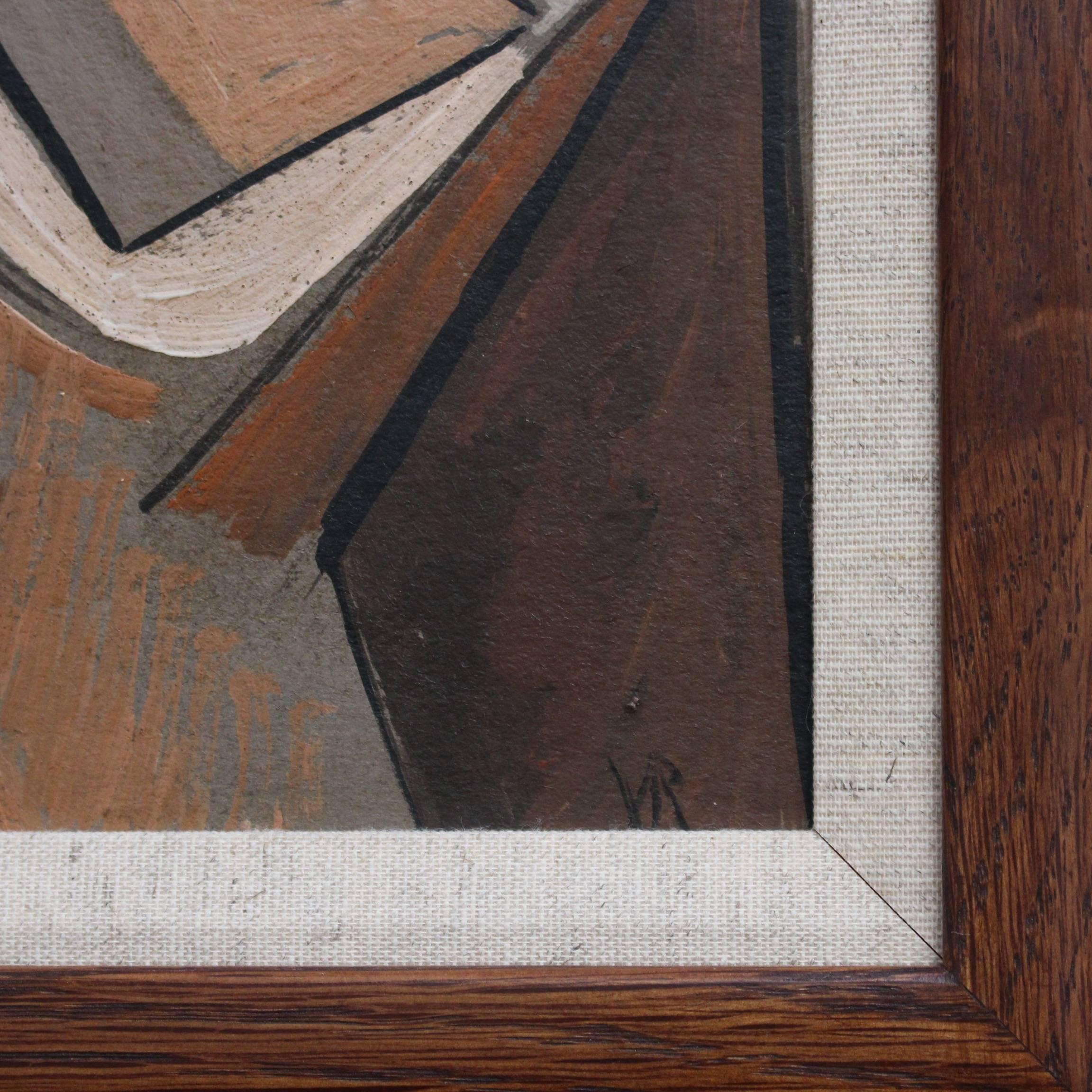 'Portrait of a Young Man' by VR, Mid-Century Modern Cubist Oil Painting, Berlin 4