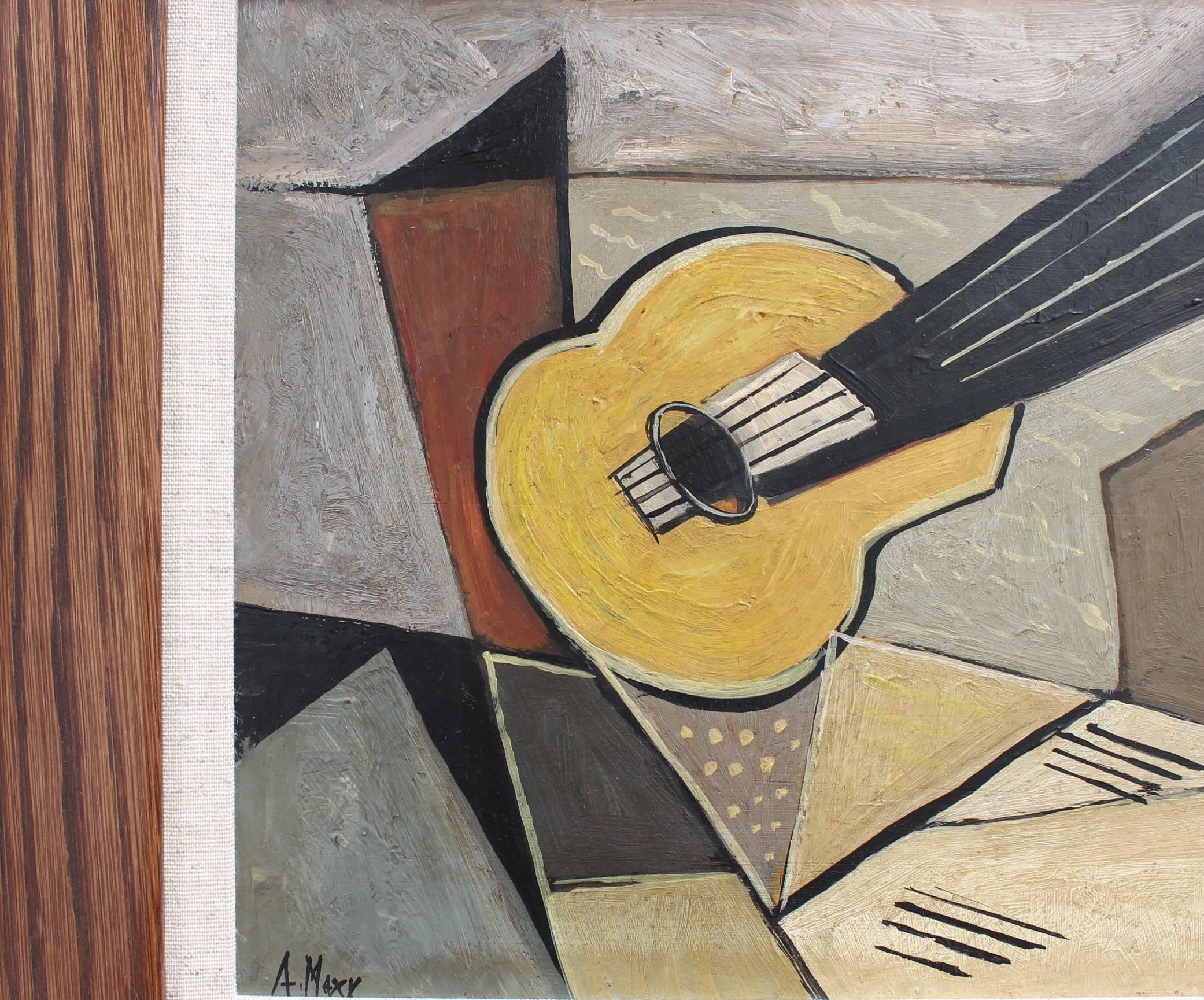 'Musical Geometry' by A Maxy, Mid-Century Modern Cubist Oil Painting, Berlin 2