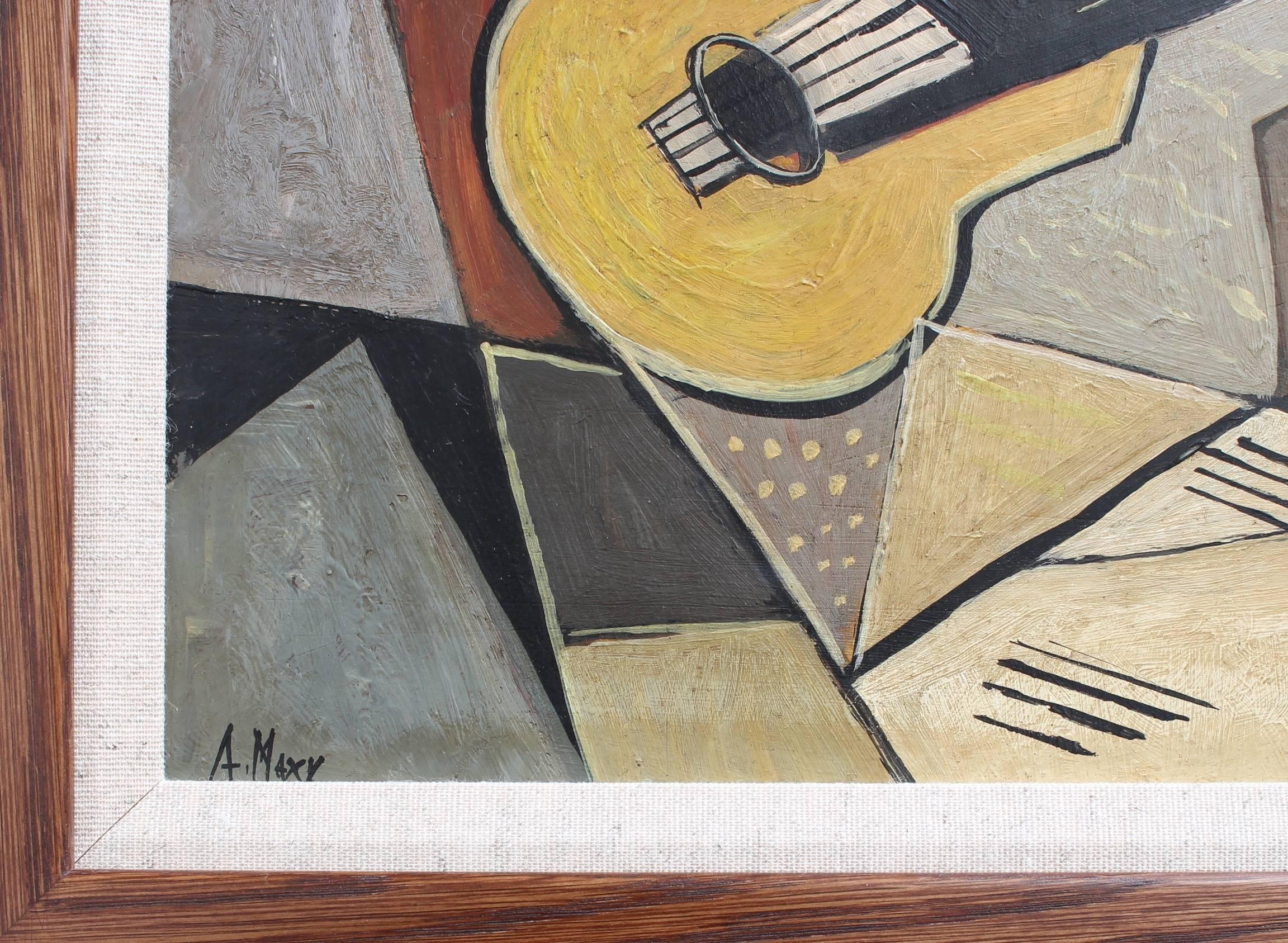 'Musical Geometry' by A Maxy, Mid-Century Modern Cubist Oil Painting, Berlin 3