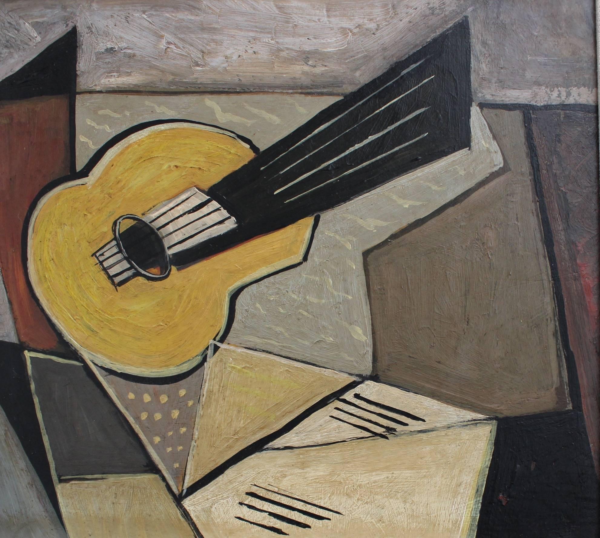 'Musical Geometry' by A Maxy, Mid-Century Modern Cubist Oil Painting, Berlin 4