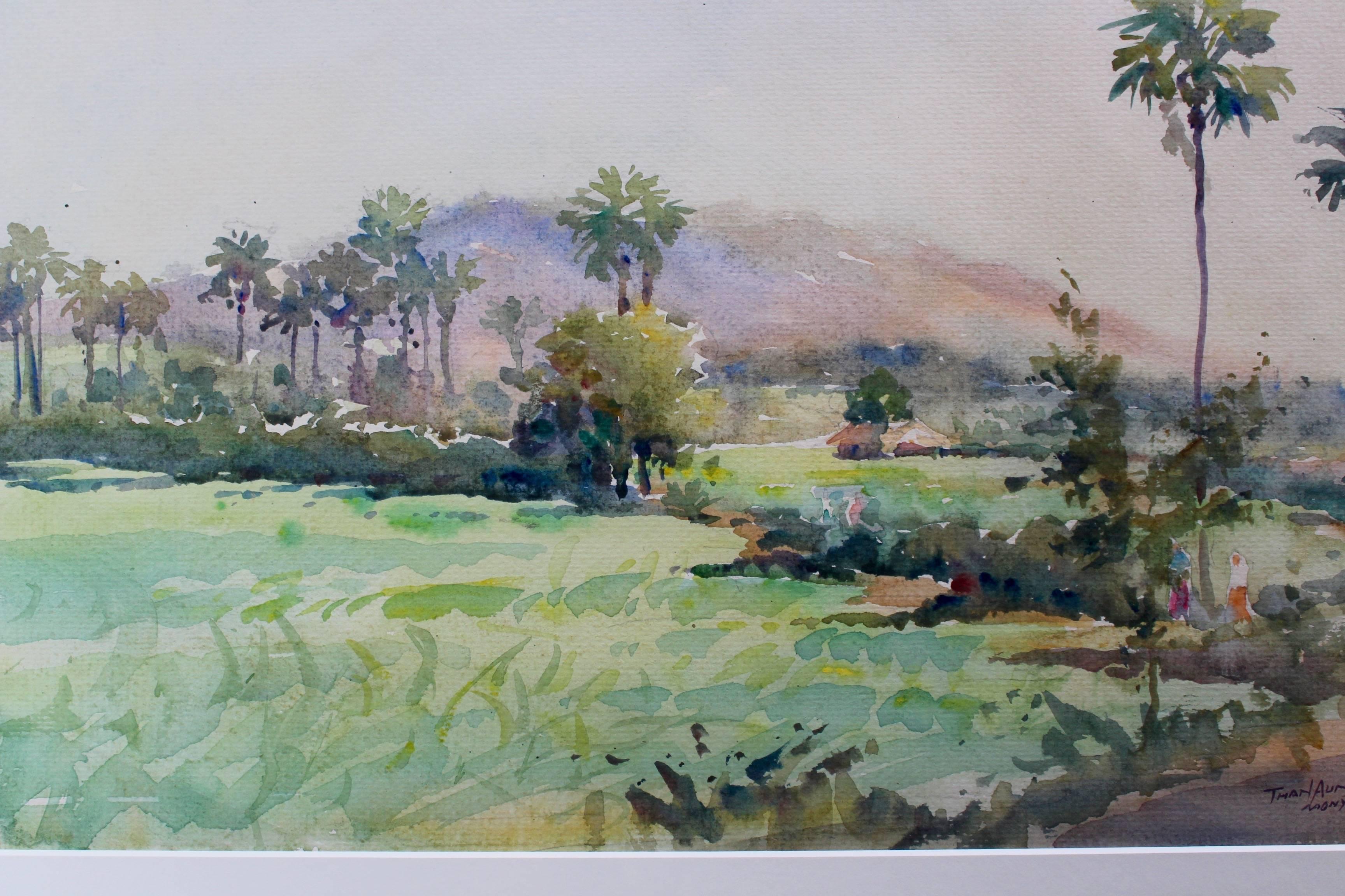 Monywa II - Landscape Painting Gris de Than Aung