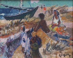 Vintage 'Gitans sur la Plage (Gypsies on the Beach)' by Gaston Lagorre, 1958 