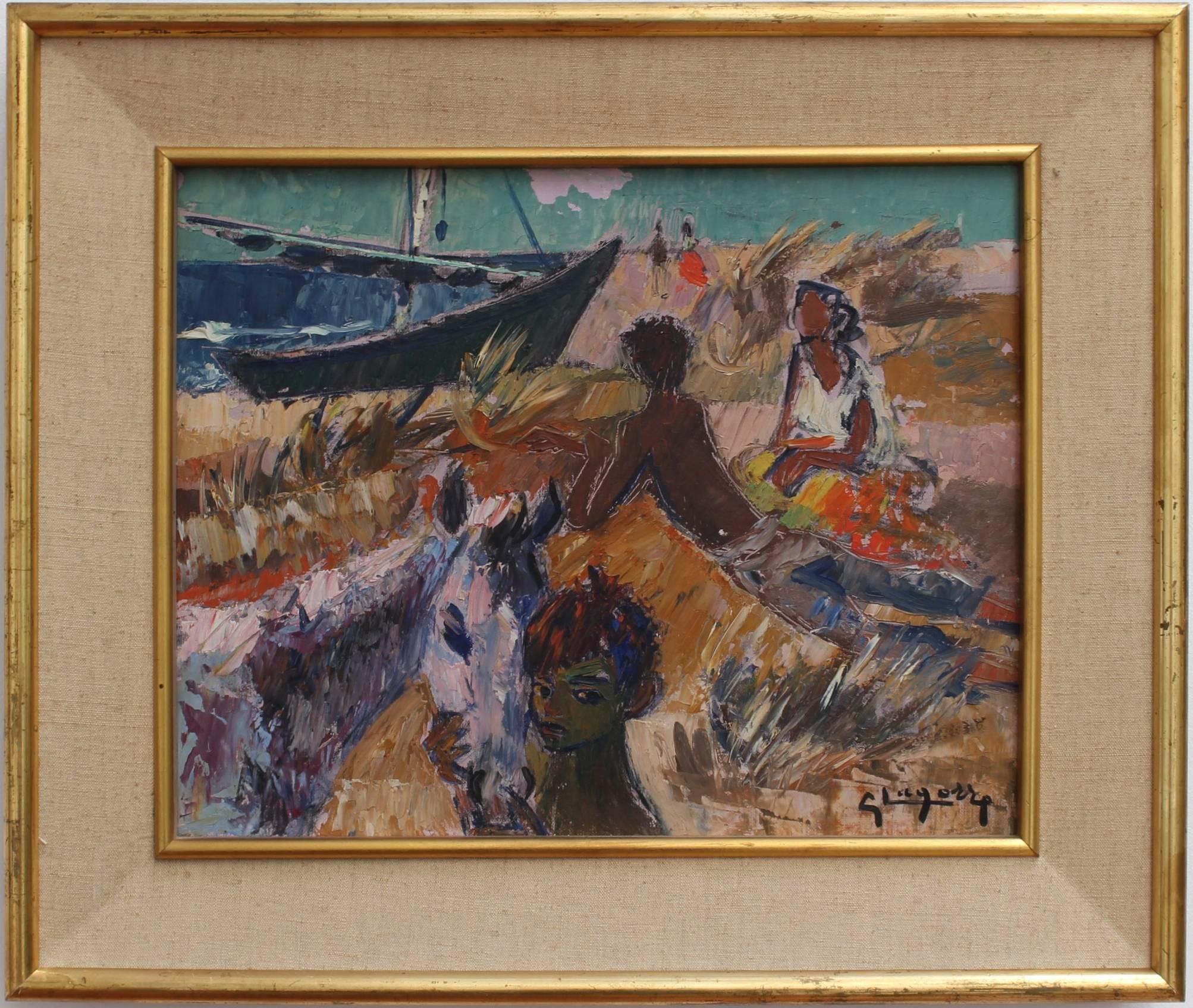 'Gitans sur la Plage (Gypsies on the Beach)' by Gaston Lagorre, 1958  - Painting by René Gaston Lagorre