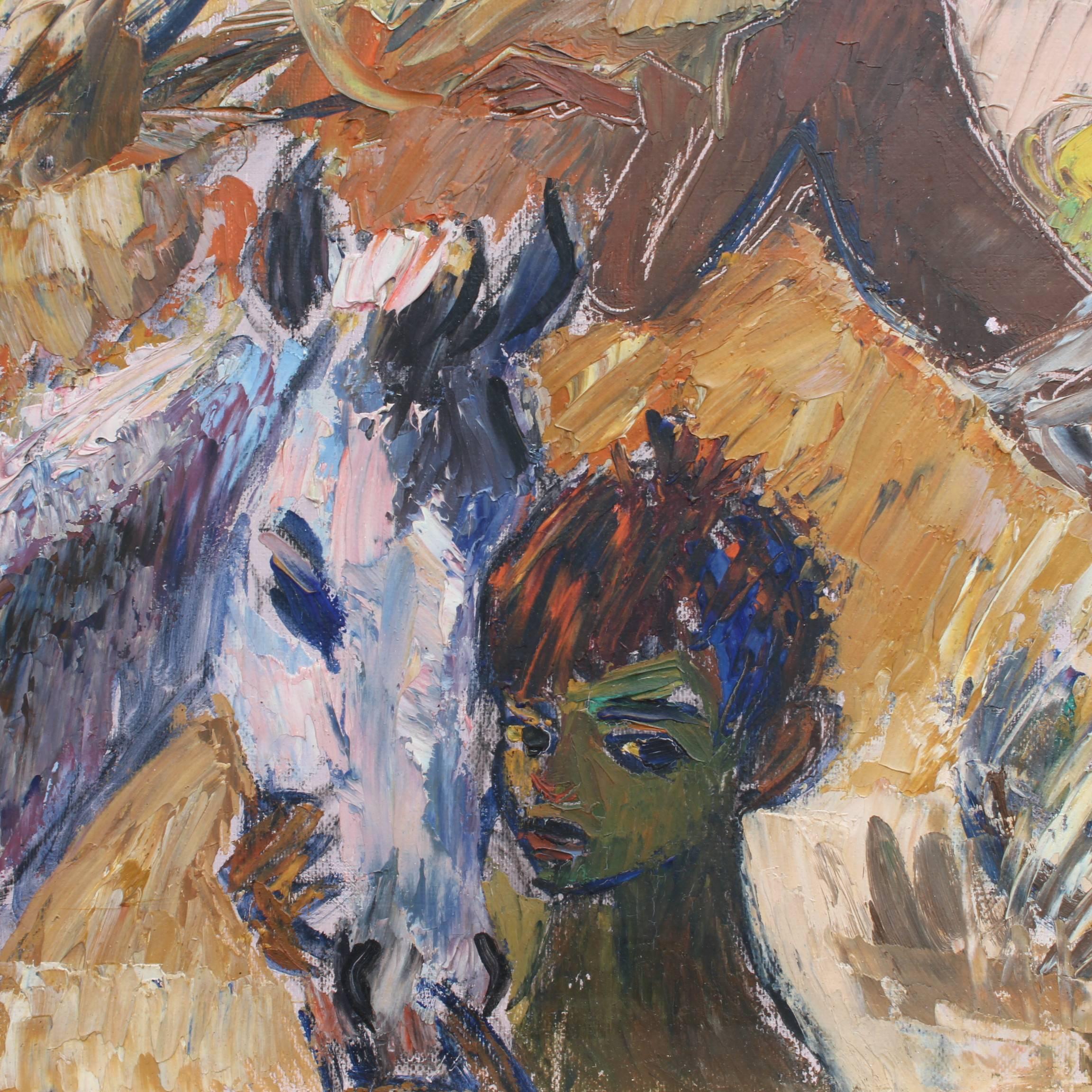 'Gitans sur la Plage (Gypsies on the Beach)' by Gaston Lagorre, 1958  - Expressionist Painting by René Gaston Lagorre