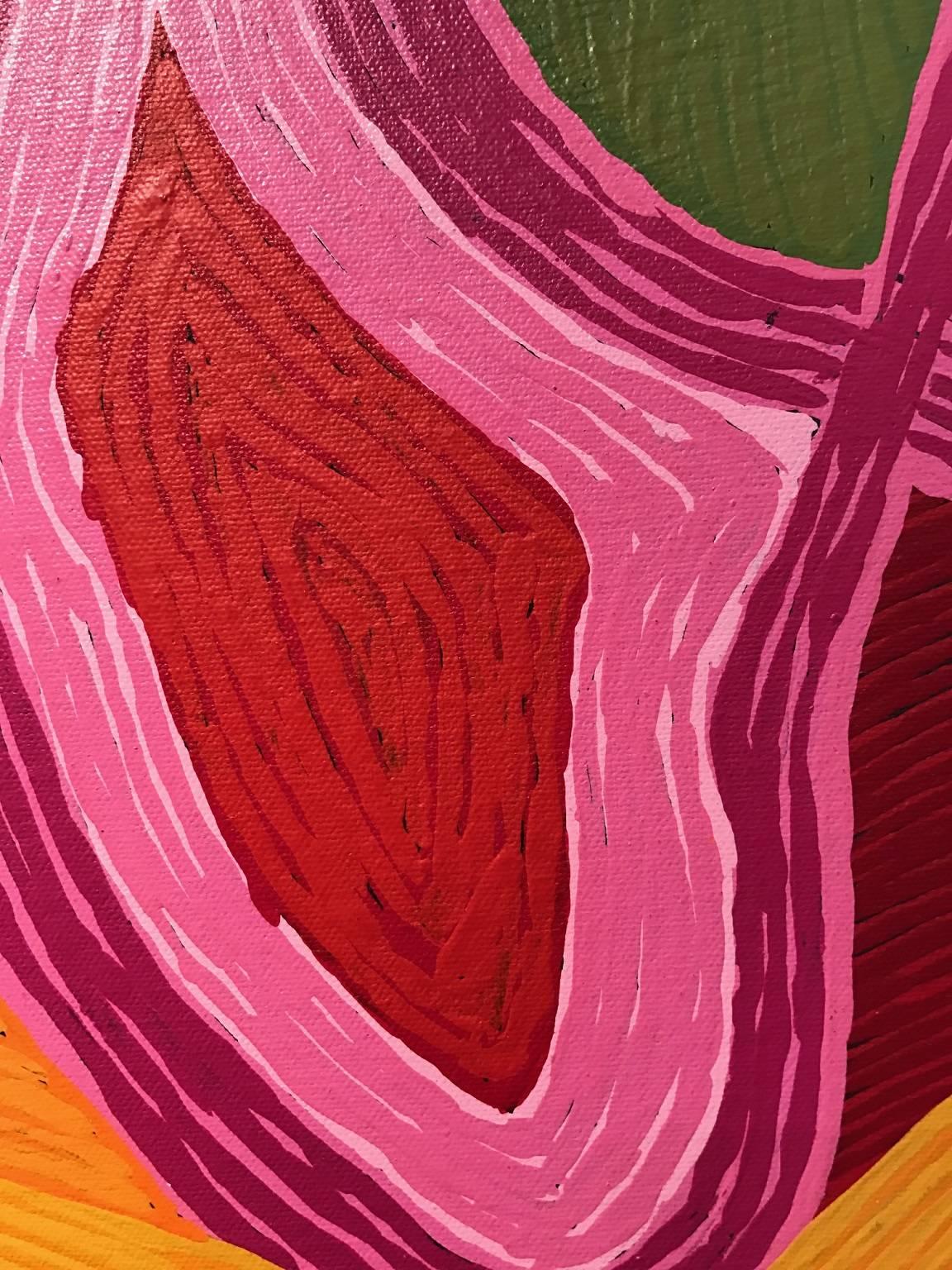 Australian Aboriginal art by Niningka Lewis. - Brown Abstract Painting by Niningka Munkuri Lewis