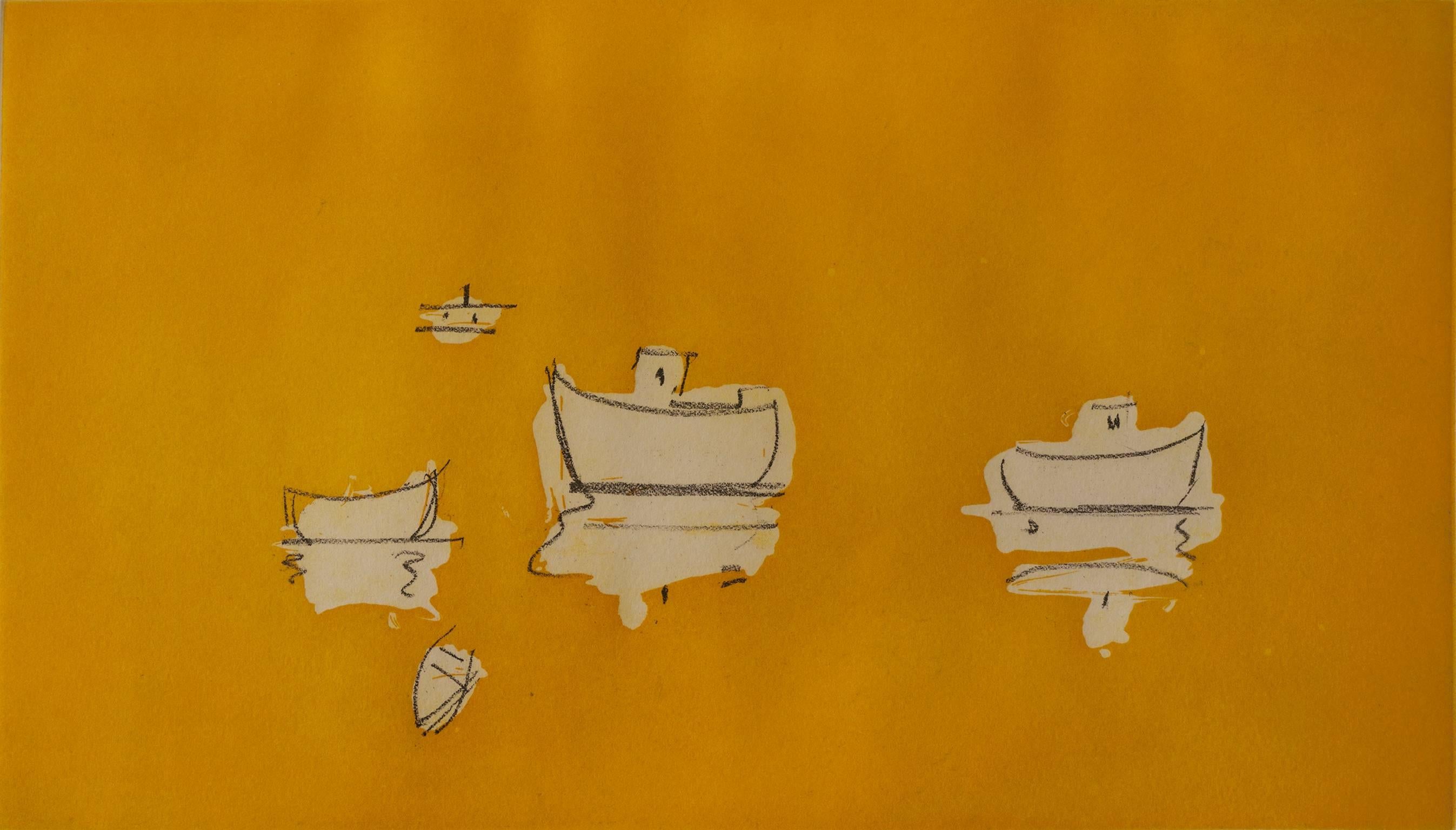 Paul Resika Print - Boats Provincetown (yellow)