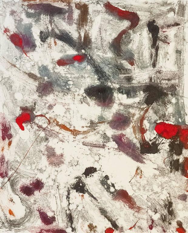 Richard Giglio Landscape Print - Landscape #25, gestural, abstract, painterly monotype red, violet, gray, black.