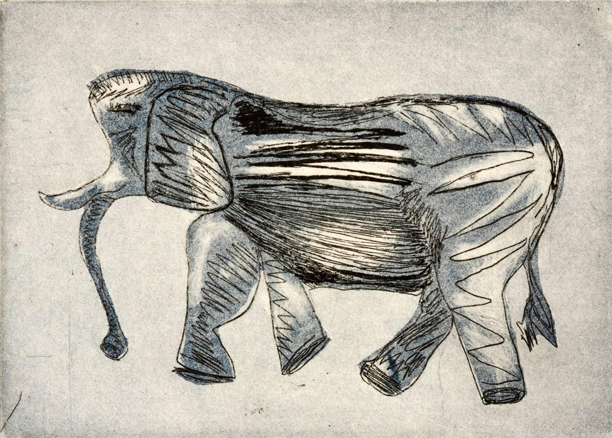 David Marell Animal Print - "African Elephant", wildlife animal etching, aquatint print, gray and black.