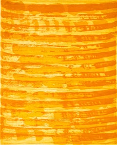 "October 18", painterly abstract aquatint monoprint, yellow, orange.