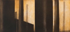 Industrial Williamsburg #10, abstract urban landscape aquatint print, ochre.